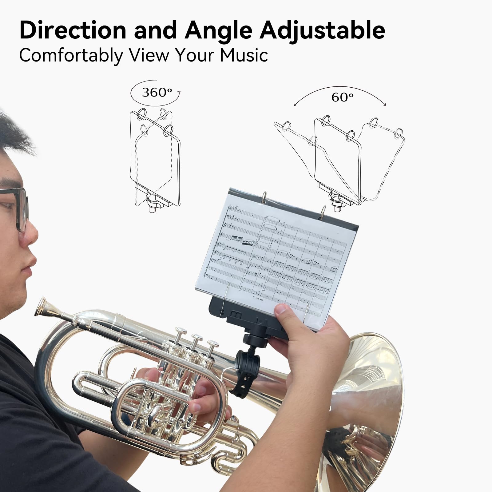 Musboard Marching Lyre Mb-Tc10, Adjustable Marching Band Music Lyre For Trumpet, Clarinet And Oboe With 10 Pages, Holds 20 Sheet