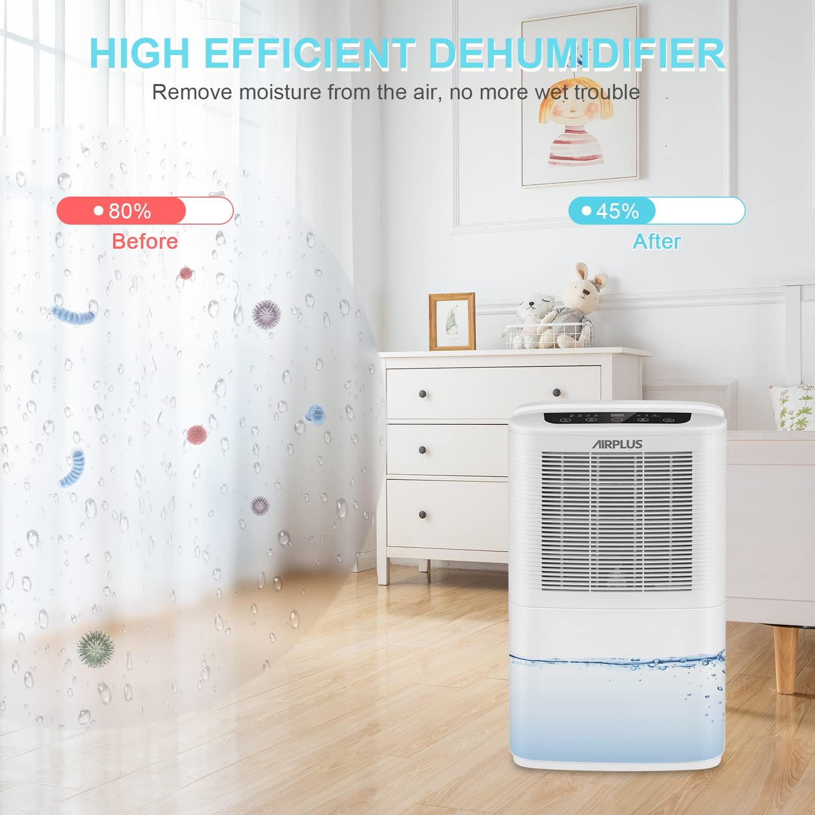 Airplus Dehumidifiers For Home, 3000 Sq. Ft 35 Pint Dehumidifier For Basement With Drain Hose, Ideal For Large Room, Bathroom &
