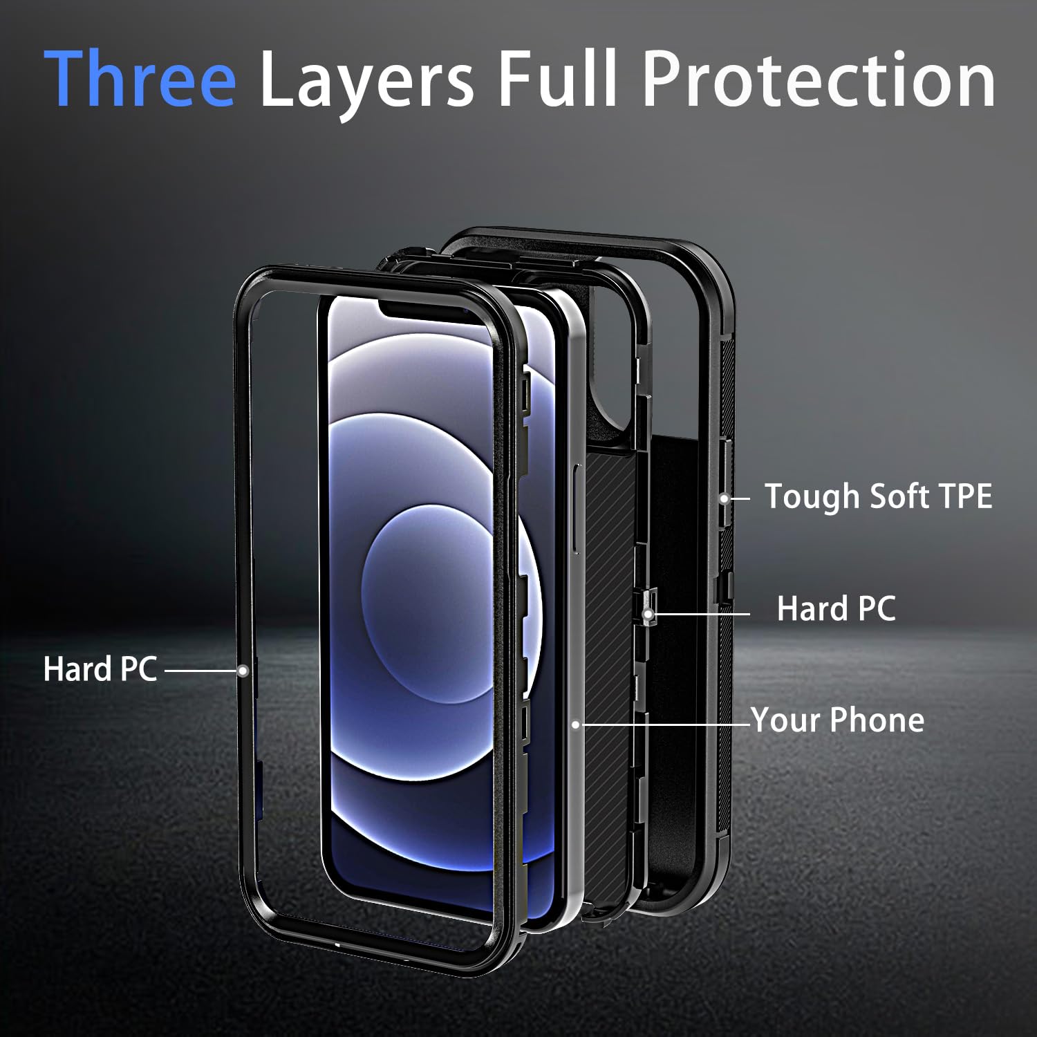 Ymhxcy For Iphone 12 Mini Case, 2X Glass Screen And Camera Protector, 3 In 1 Heavy Duty Shockproof Drop Protection Stripe Rubber