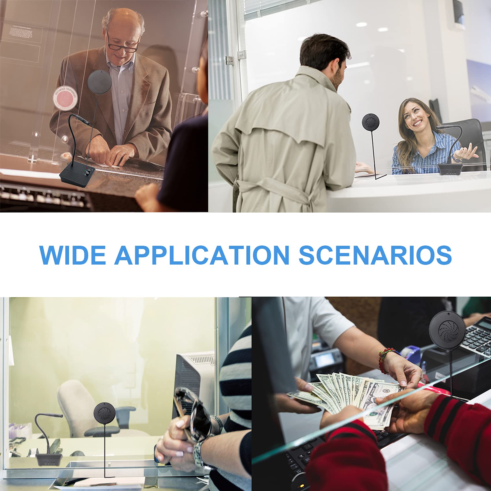 Calltou Window Speaker Intercom System Intercoms 2 Way Anti Interference Intercommunication Microphone Counter Intercoms For Business, Bank, Office, Hospital, Store, Station, School, Counter, Home