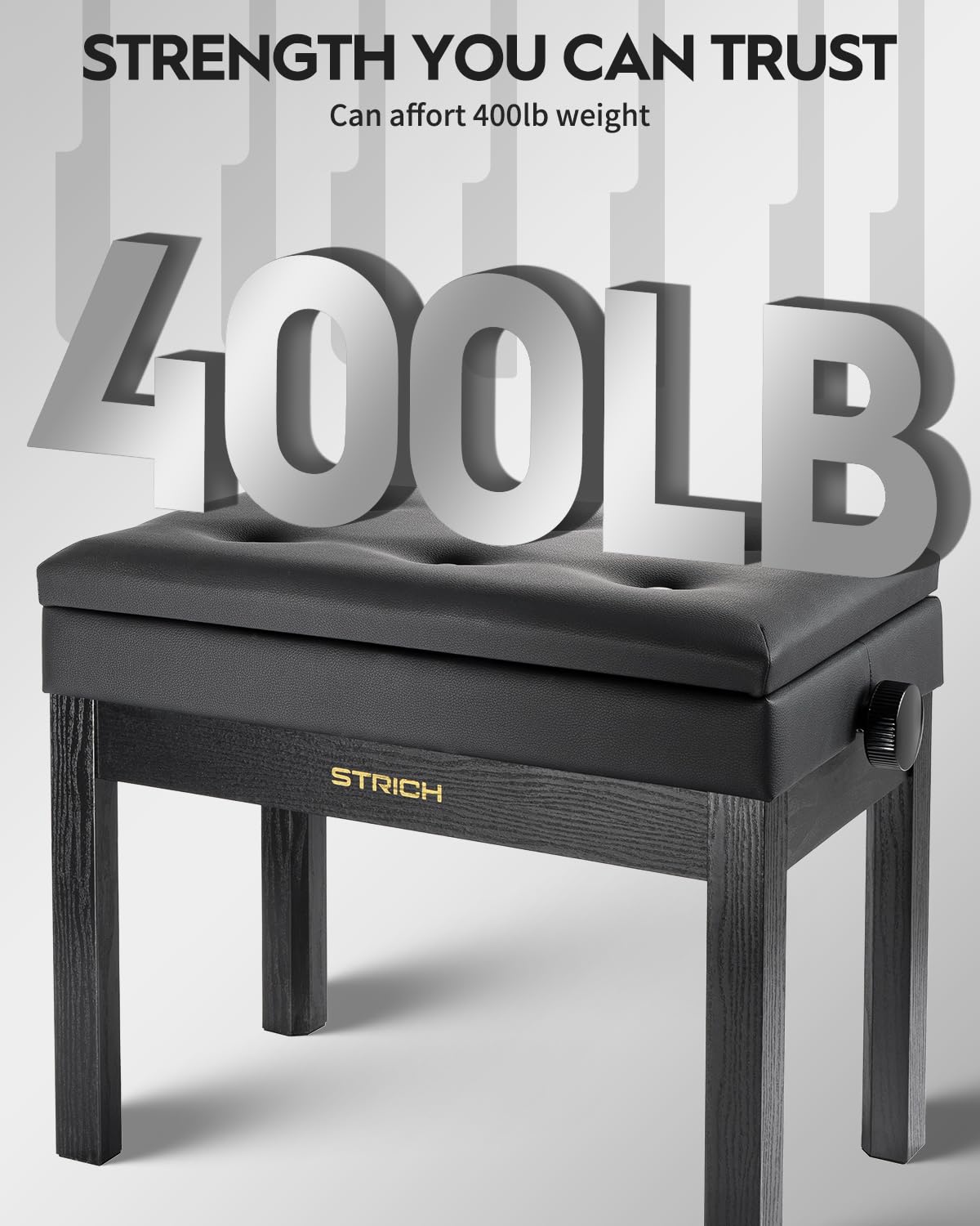 Strich Adjustable Piano Bench With Storage, Wooden Keyboard Bench With Bookcase Stool Chair Seat With High-Density Sponges Cushi