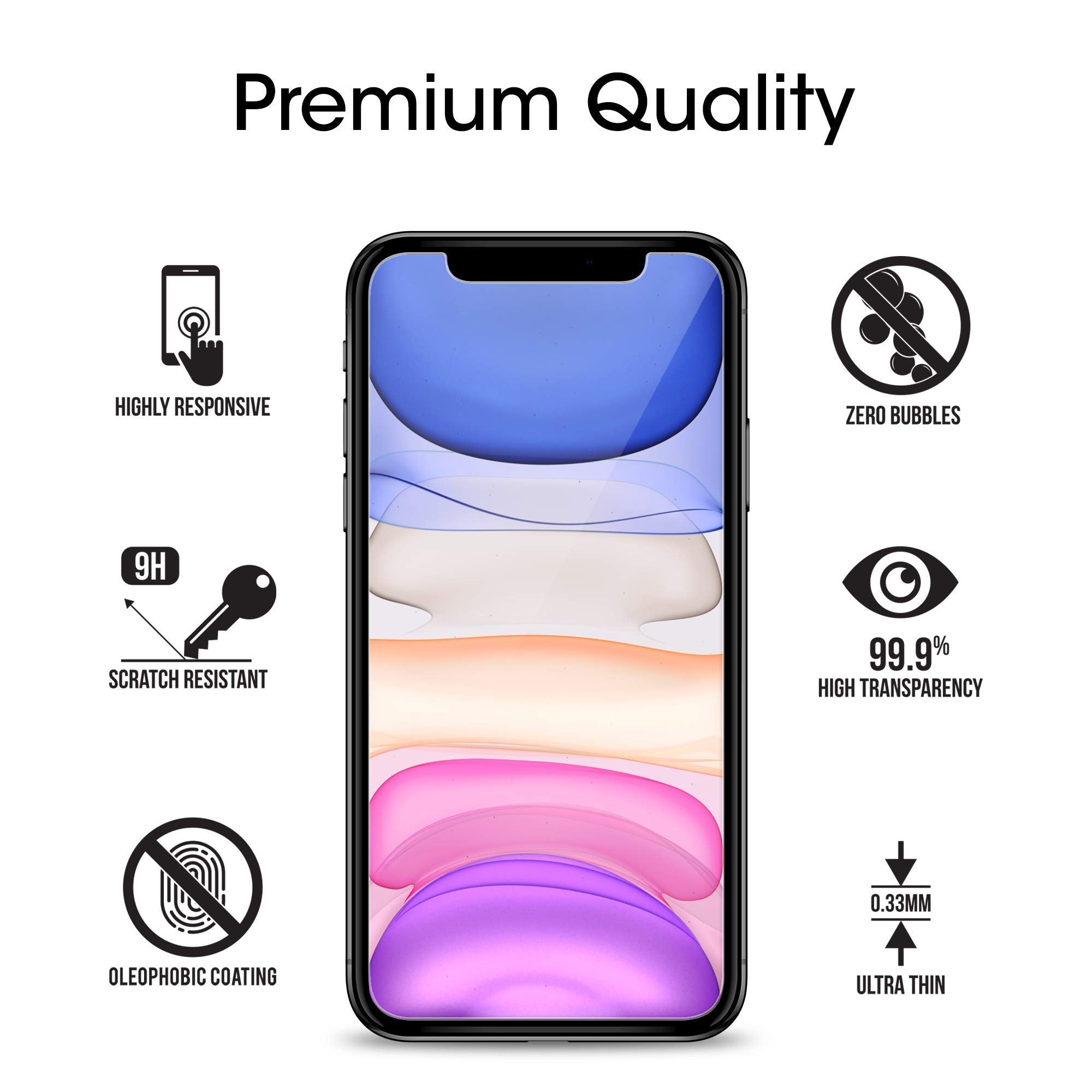 Amfilm Screen Protector Glass For Iphone Xr, Apple Iphone Xr Display With Easy Installation Tray, Tempered Glass, 3 Pack
