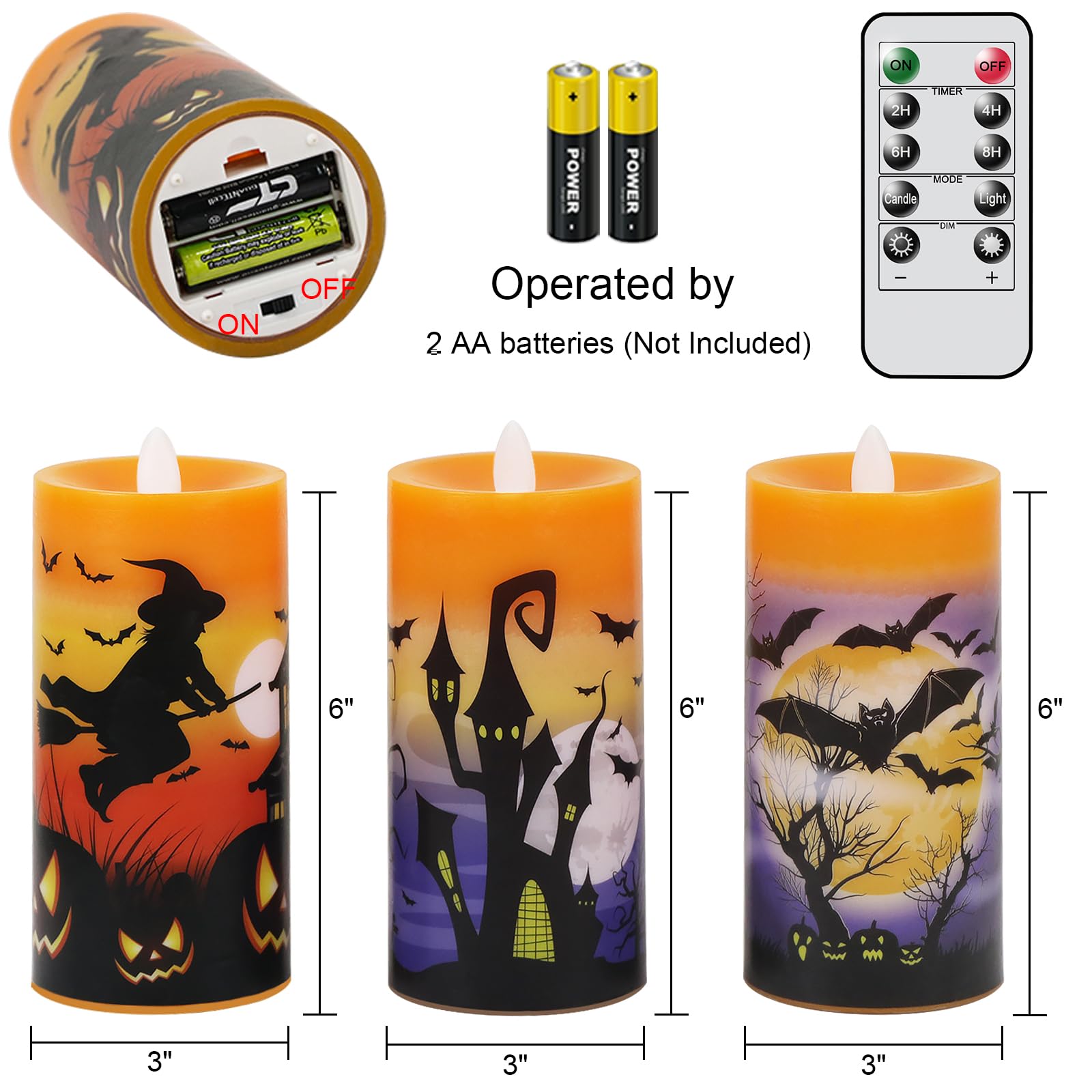 Dromance Halloween Flameless Led Candles Battery Operated With Remote And Timer, Real Wax Flickering Pillar Candles Flat Wick Di