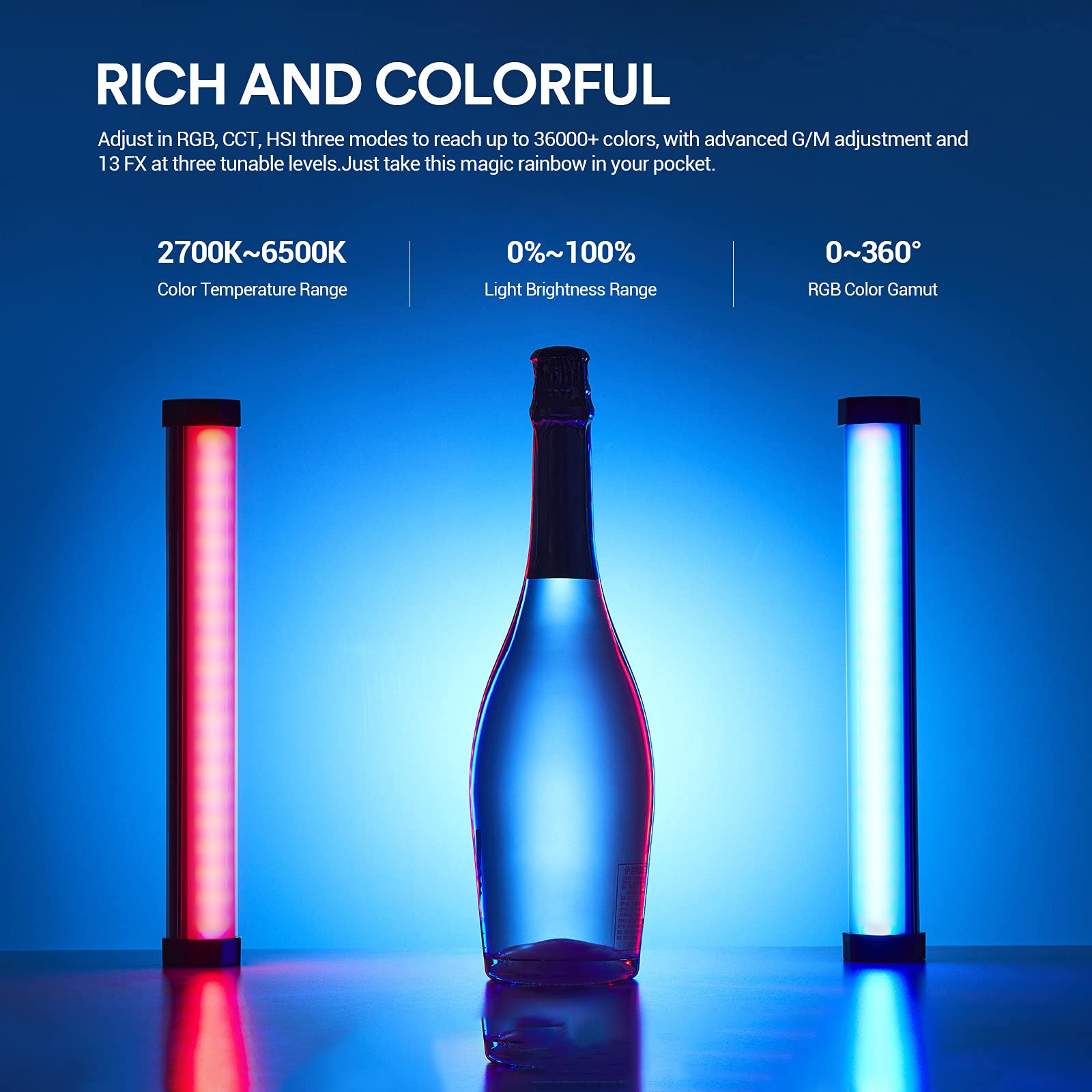 Godox Tl30 Rgb Tube Light, Cri 97+ Tlci 99+ Handheld Full Color Led Video Light Wand, 2700K 6500K Dimmable Led Light Stick, 37 F