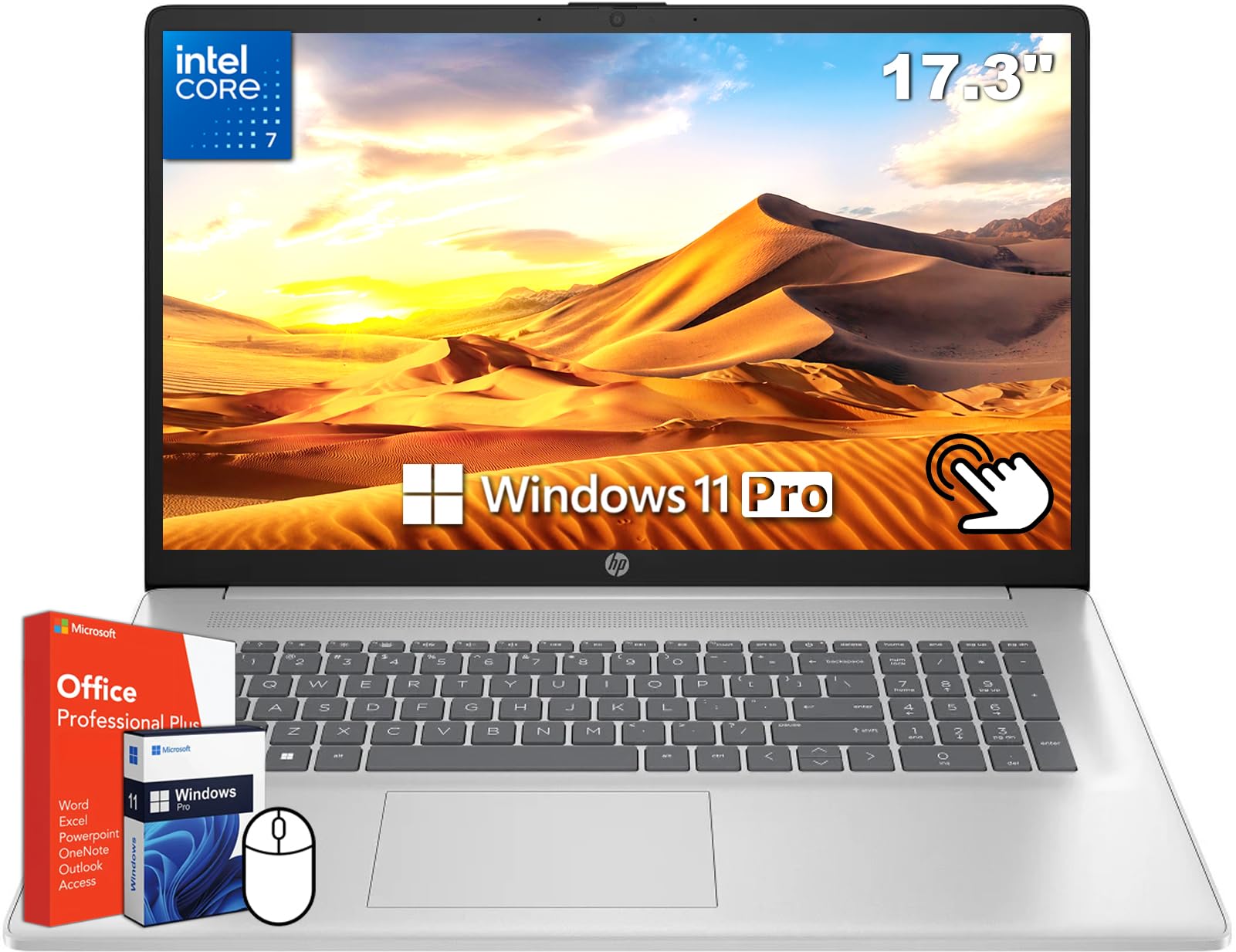 HP 17 inch Laptop, 17.3 HD+ Touchscreen Display, Microsoft Office Lifetime License & Windows 11 Pro, Core 7-150U Processor, 64 G