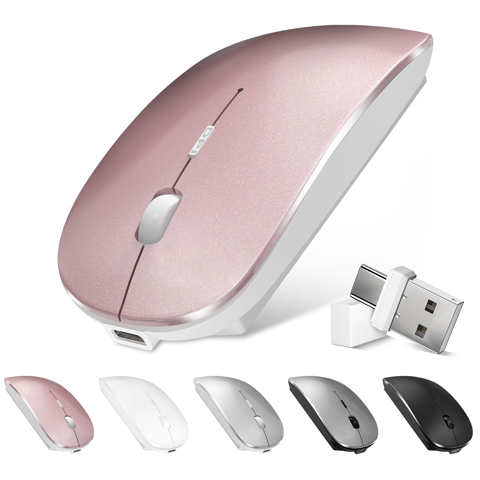 Normdecos Bluetooth Wireless Mouse For Macbook Air Mac Pro Laptop Pc Pad Optical Rechargeable Silent Mouse With Dual Mode Switch