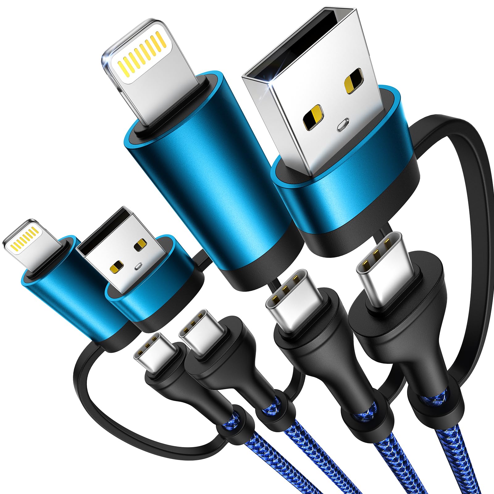 XUDUO 4 in 1 Charging Cord [2Pack 6.6FT] Fast Charging Ccable Apple MFi Certified Lightning Cable Nylon Braided 60W Multi USB C 