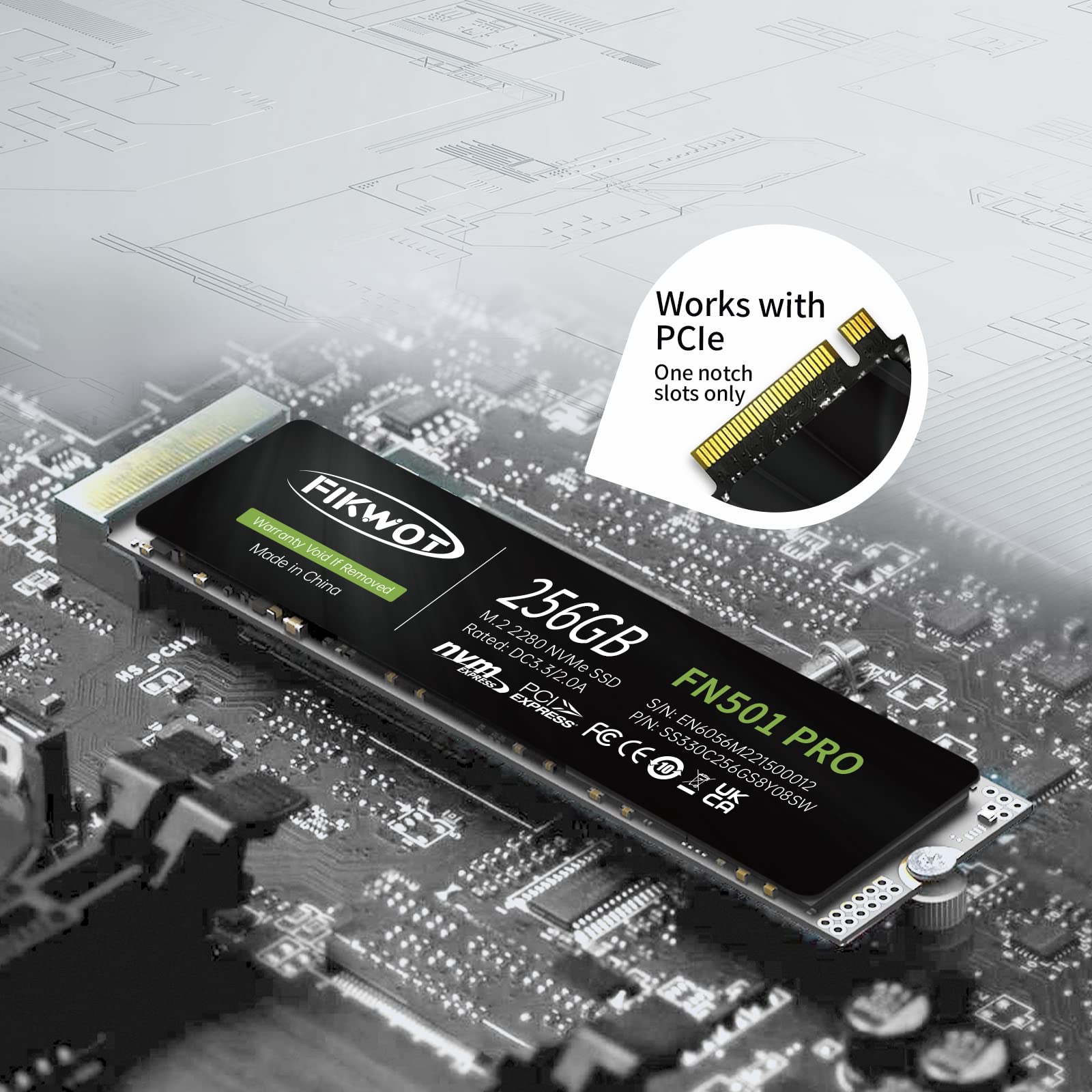 Fikwot Fn501 Pro 256Gb Nvme Ssd   M.2 2280 Pcie Gen3 X4 Internal Solid State Drive With Graphene Cooling Sticker, Up To 3,500Mb/