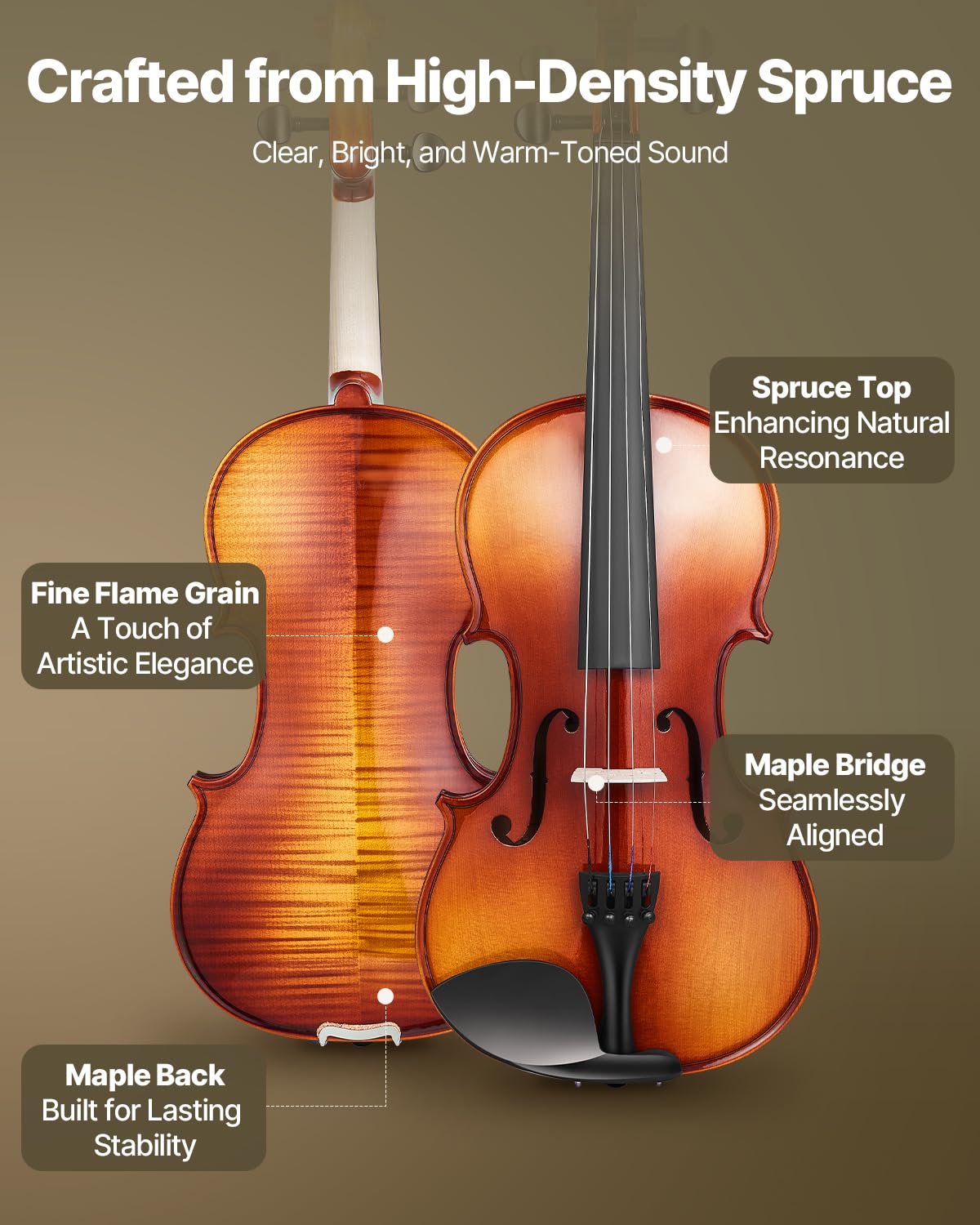 Vevor Violin 4/4 Full Size For Adults, Violin Fiddle Set For Beginners Student With Hard Case,Rosin, Bow,Shoulder Rest,Bridge,Ex