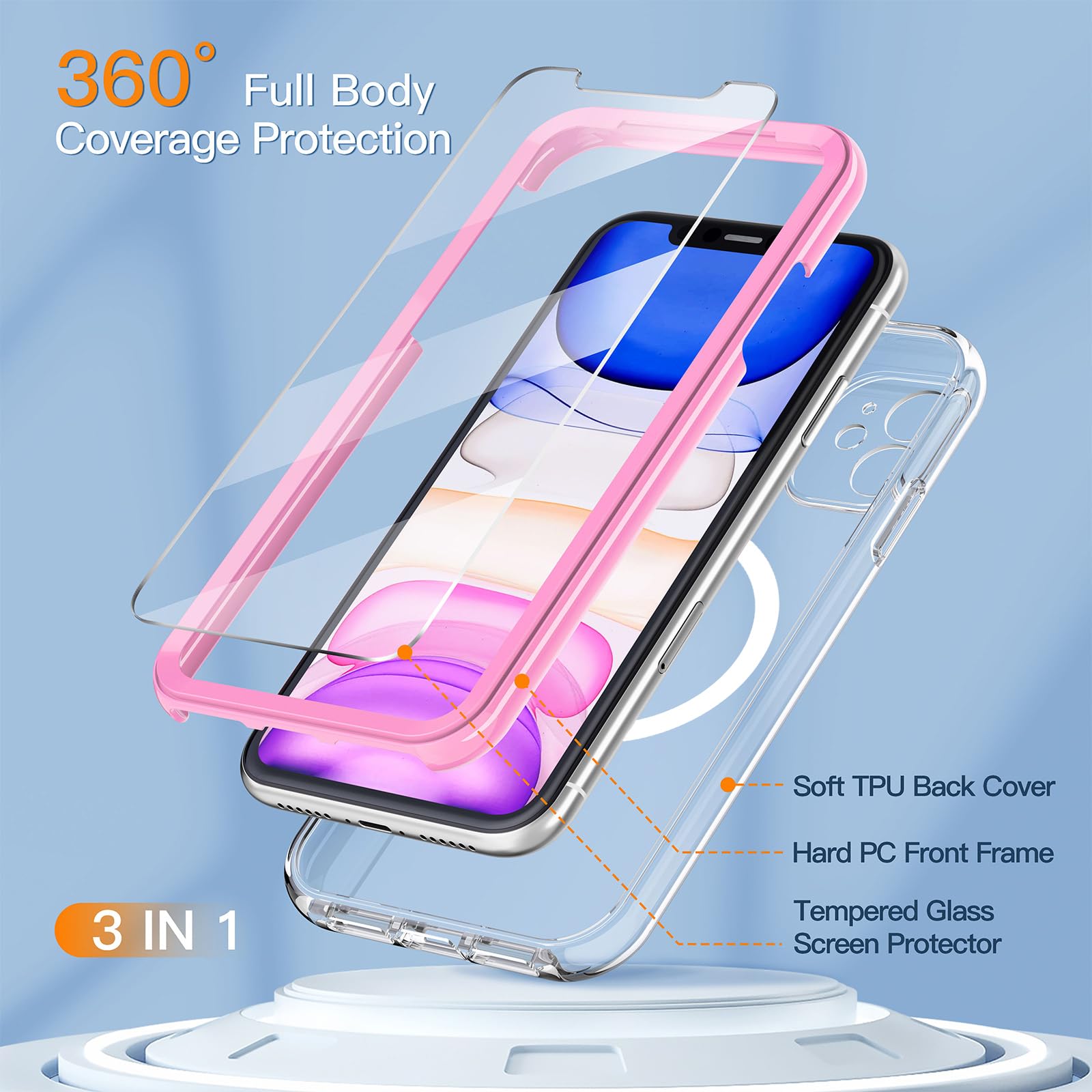 Coolqo Magnetic For Iphone 15 Case [Compatible With Magsafe] With Tempered Glass Screen Protector, Military Grade Protection, Sh