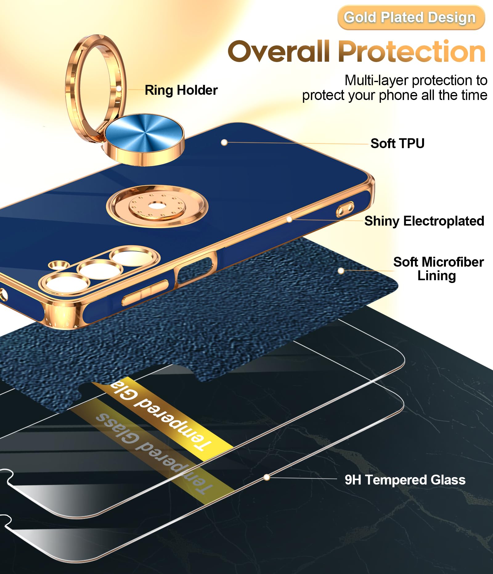 Leyi For Samsung A16 5G Case: With 2 Pack Tempered Glass Screen Protector And 360 Rotatable Ring Holder Magnetic Kickstand, Plat