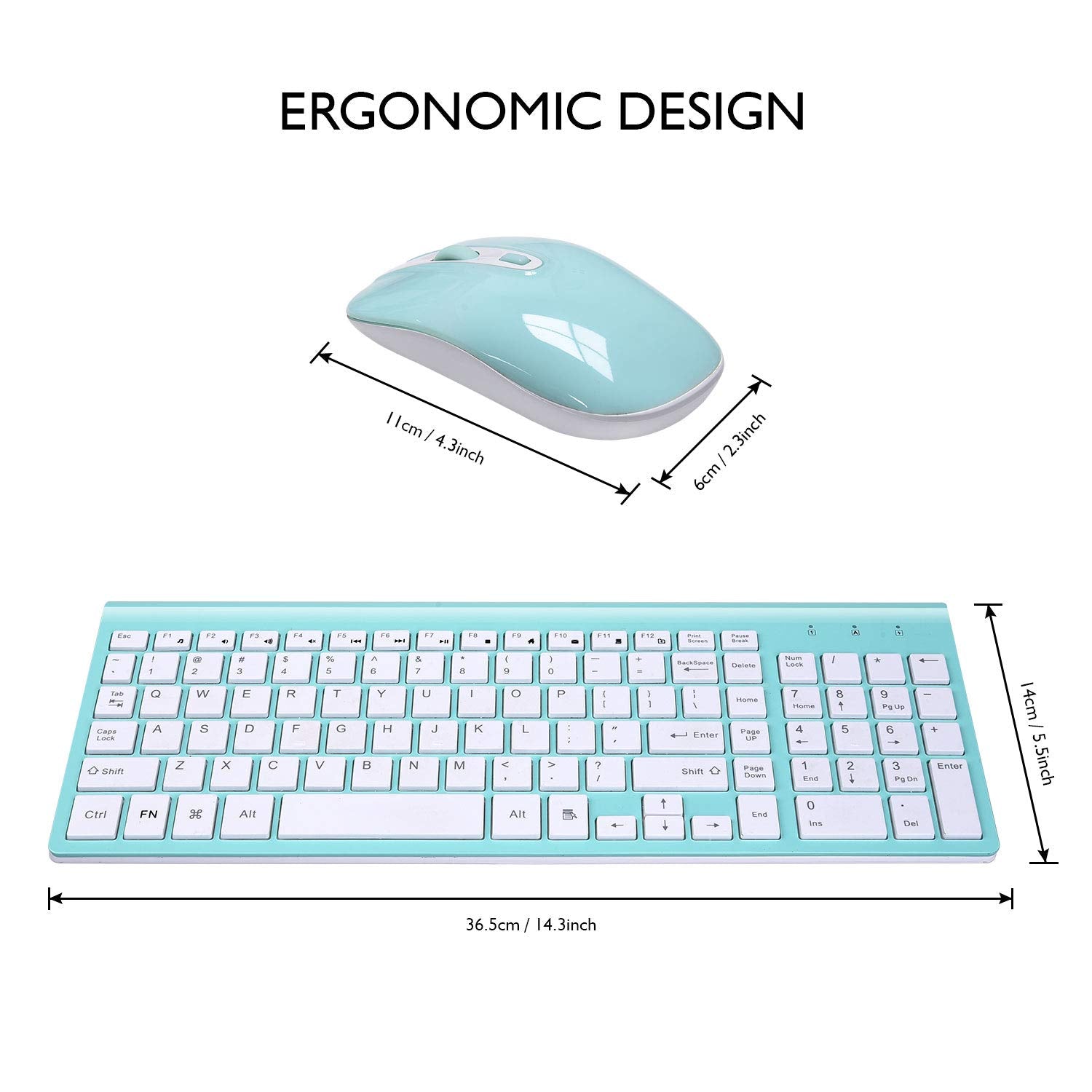Cimetech Wireless Keyboard And Mouse Combo, Compact Full Size Wireless Keyboard And Mouse Set 2.4G Ultra Thin Sleek Design For Windows, Computer, Desktop, Pc, Notebook, Laptop   Blue
