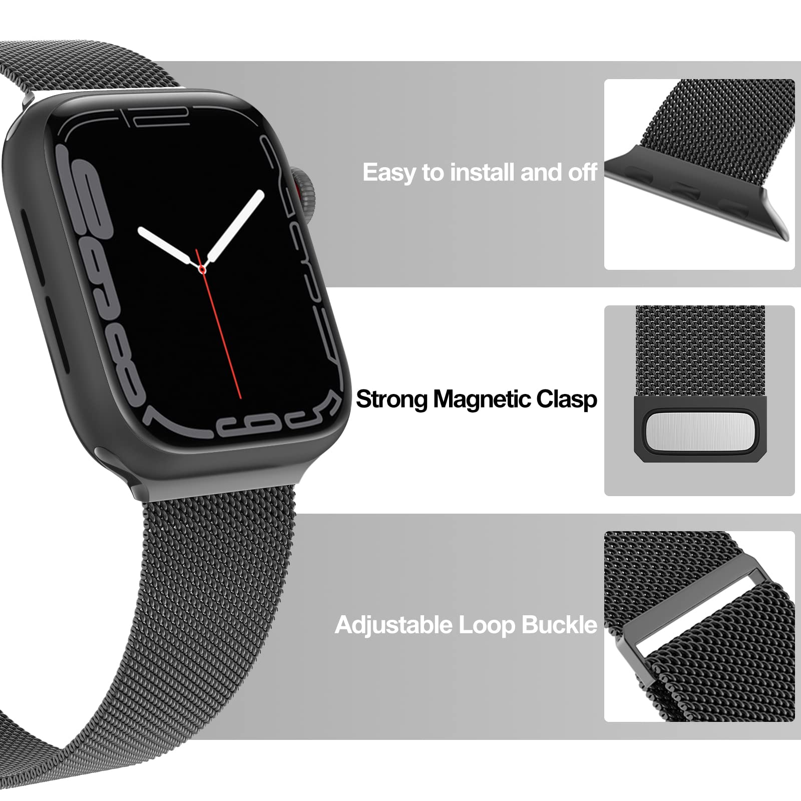 Epuly Compatible With Apple Watch Band 42Mm 44Mm 45Mm 49Mm 38Mm 40Mm 41Mm,Stainless Steel Mesh Loop Magnetic Clasp For Iwatch Ba