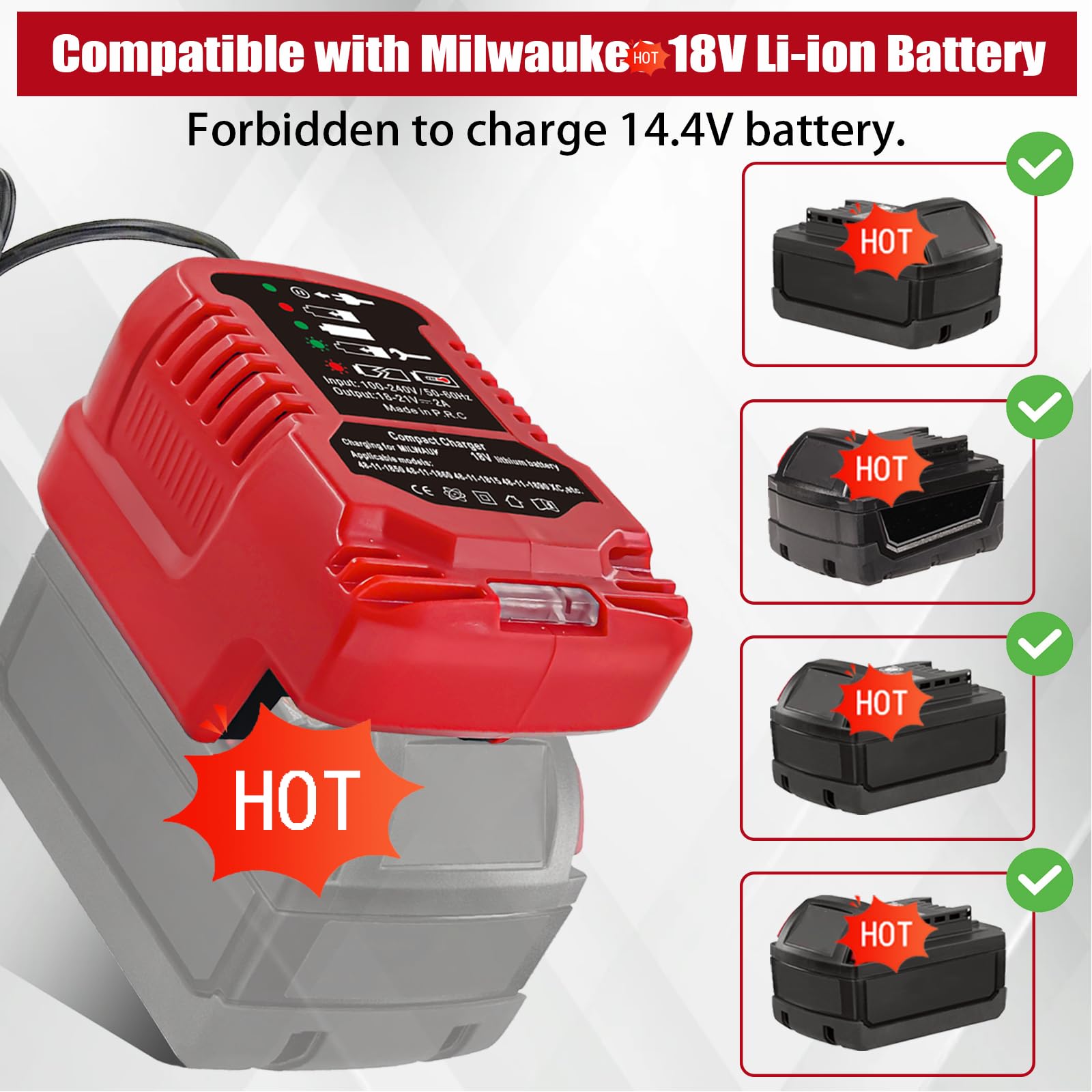M 18 18V Lithium Ion Battery Charger For Milwaukee 18V 48 59 1812 48 11 2420 48 11 1815 48 11 1840 48 11 1841 48 11 1850 Li Ion