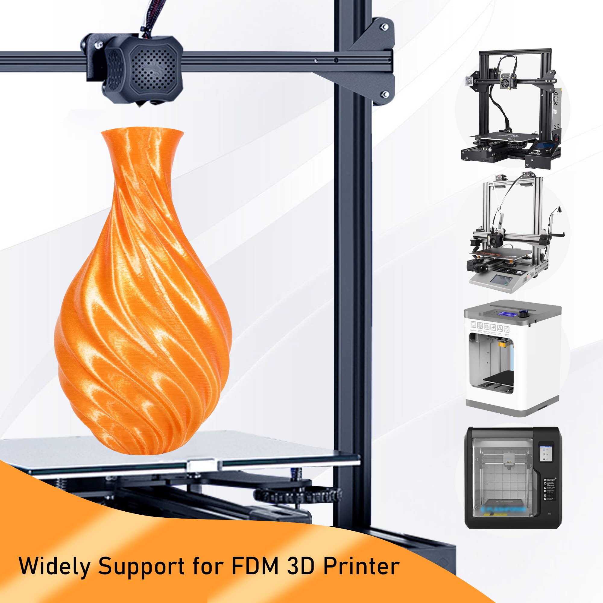 Silk Orange Shiny Pla 3D Printing Filament, 1Kg 2.2Lbs 1.75Mm 3D Print Material With High Diameter Accuracy, Neatly Wound Silk P