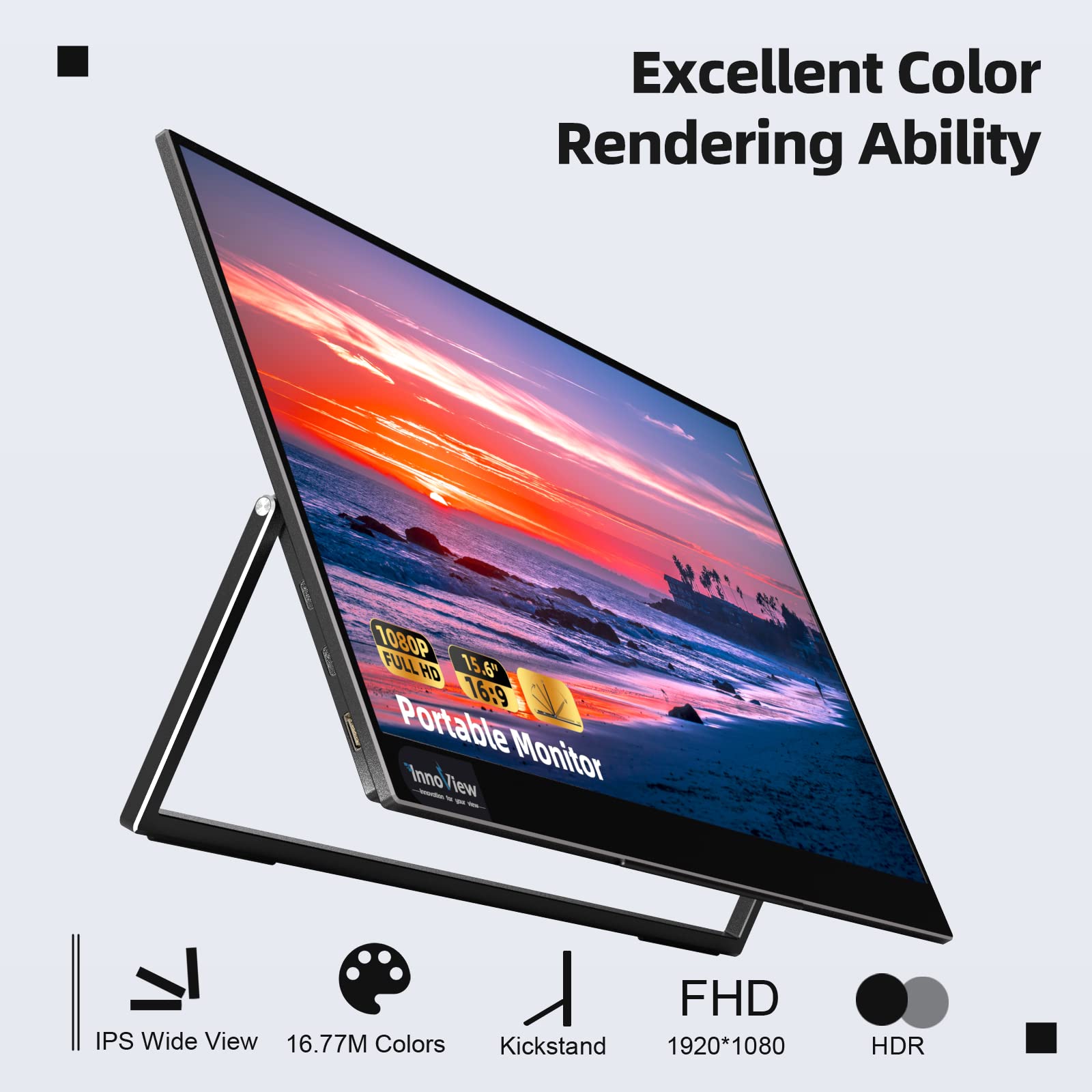 Innoview Portable Monitor 15.6' 1080P Portable Monitor For Laptop With Protective Sleeve Built In 90� Adjustable Stand Usb C Hdmi Ultra Slim Portable Laptop Monitor For Macbook Phone Ps Xbox Switch