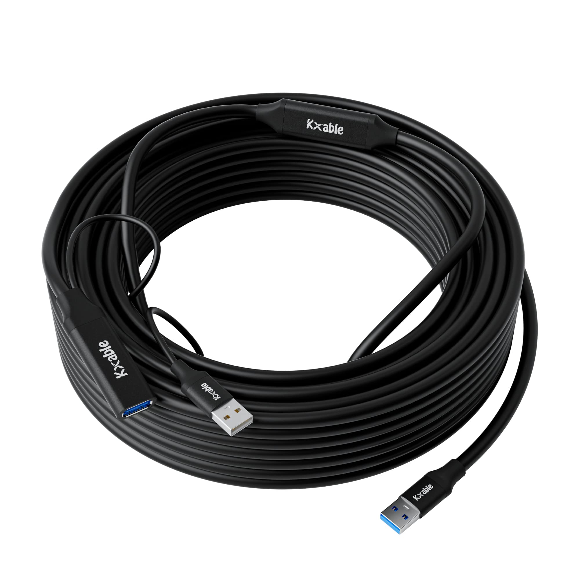 Usb 3.0 Active Extension Cable 50 Feet, Type A Male To Female Extender Cord, Usb Repeater Cable With 2 Signal Boosters & Usb Pow
