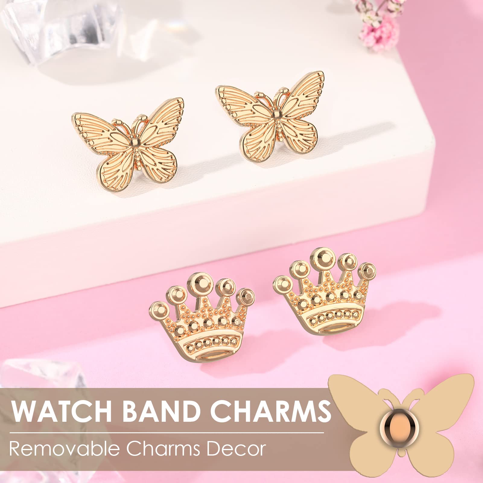 2 Pairs Watch Band Charms Compatible With Apple Watch Band 38Mm 40Mm 41Mm 42Mm 44Mm 45Mm 46Mm 49Mm Women, Stylish Metal Designer