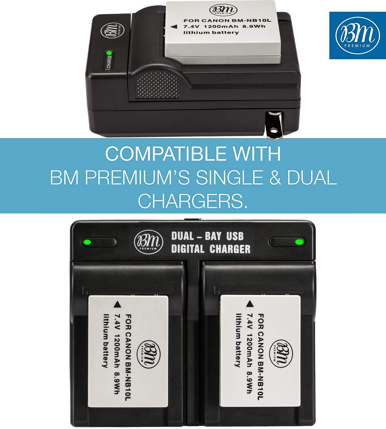 BM Premium (2 Pack NB 10L Battery for Canon PowerShot G1 X, G3 X, G15, G16, SX40 HS, SX50 HS, SX60 HS Digital Camera