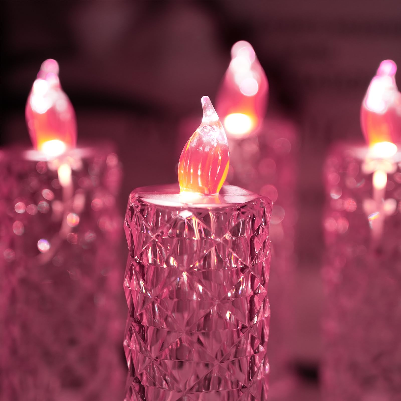 Supbri Rose Shadow Led Flameless Candles, 4Pcs Romantic Battery Operated Candles Led Pillar Candles For Valentine'S Day Romantic
