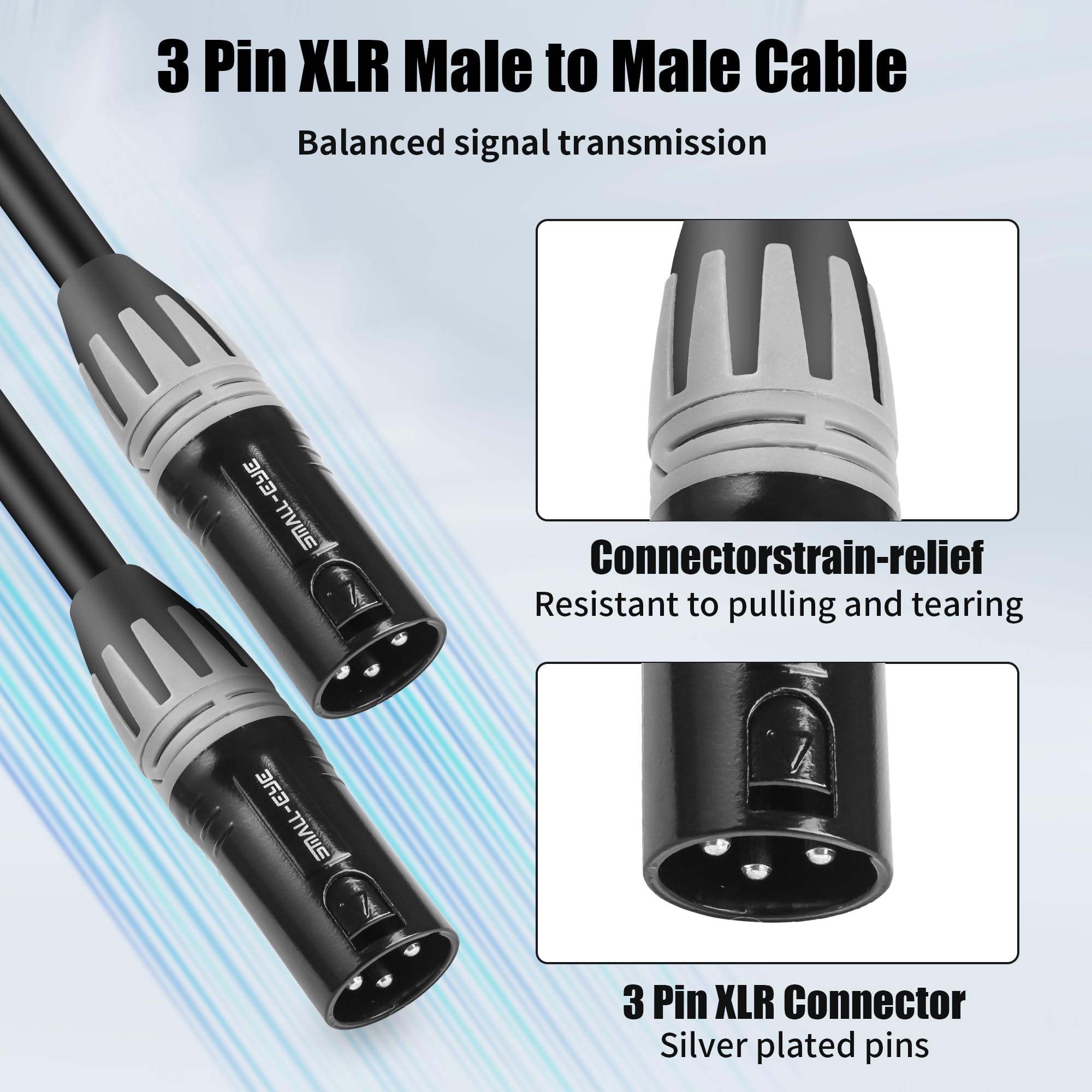 Small-Eye Xlr Male To Male Cables 5 Ft 2 Pack - Balanced 3-Pin Xlr Patch Cables With 22 Awg Ofc For Mixers And Pa Speakers