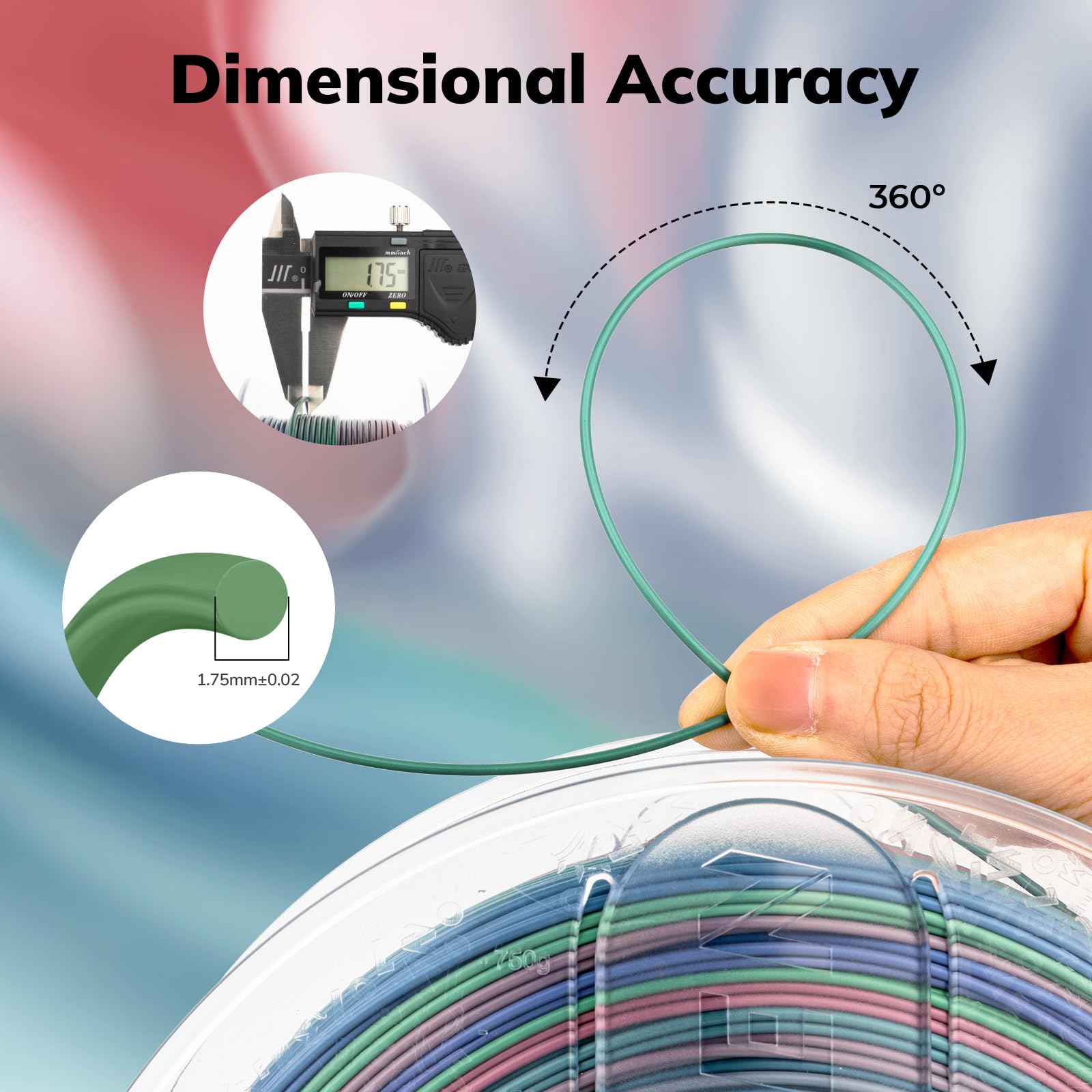 Amolen Silk Pla 3D Printer Filament, Shiny Multicolor Christmas Rainbow Pla Filament 1.75Mm, Gradient Color Change Pla 3D Printi