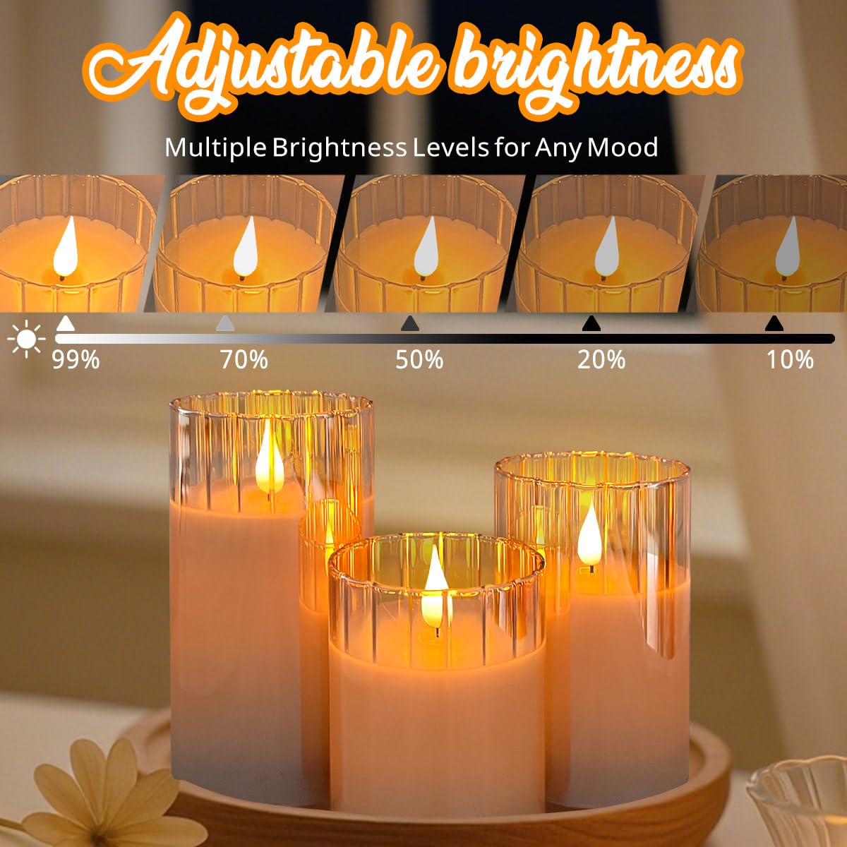 Ledholyt Rechargeable Flameless Candle, Flashing Led Pillar Real Wax Candle With Remote Control And Timer, Gold Stripes Glass El