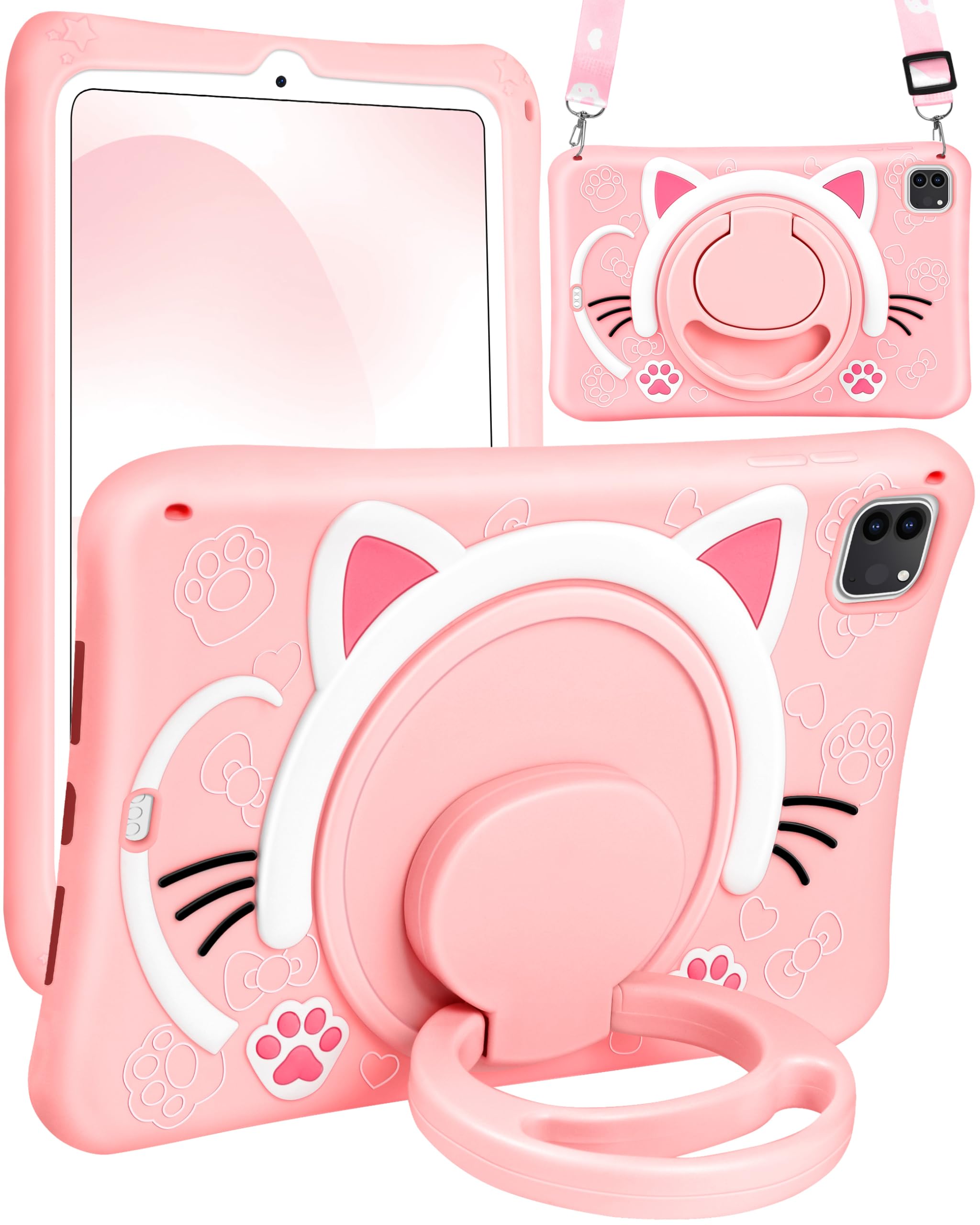 Wazzasoft For Ipad Air 5Th/4Th Generation Case 10.9/Pro 11 Case Girls Cute Cat Kawaii Cover Girly Women With Rotating Handle Sta