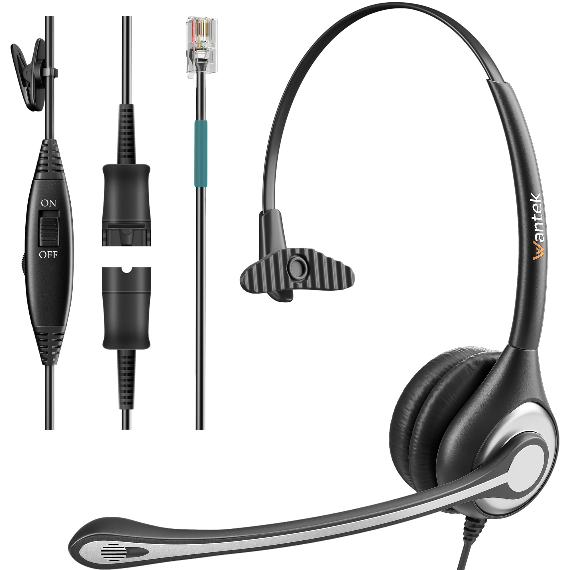 Wantek Corded Telephone Headset Mono W/Noise Canceling Mic + Quick Disconnect