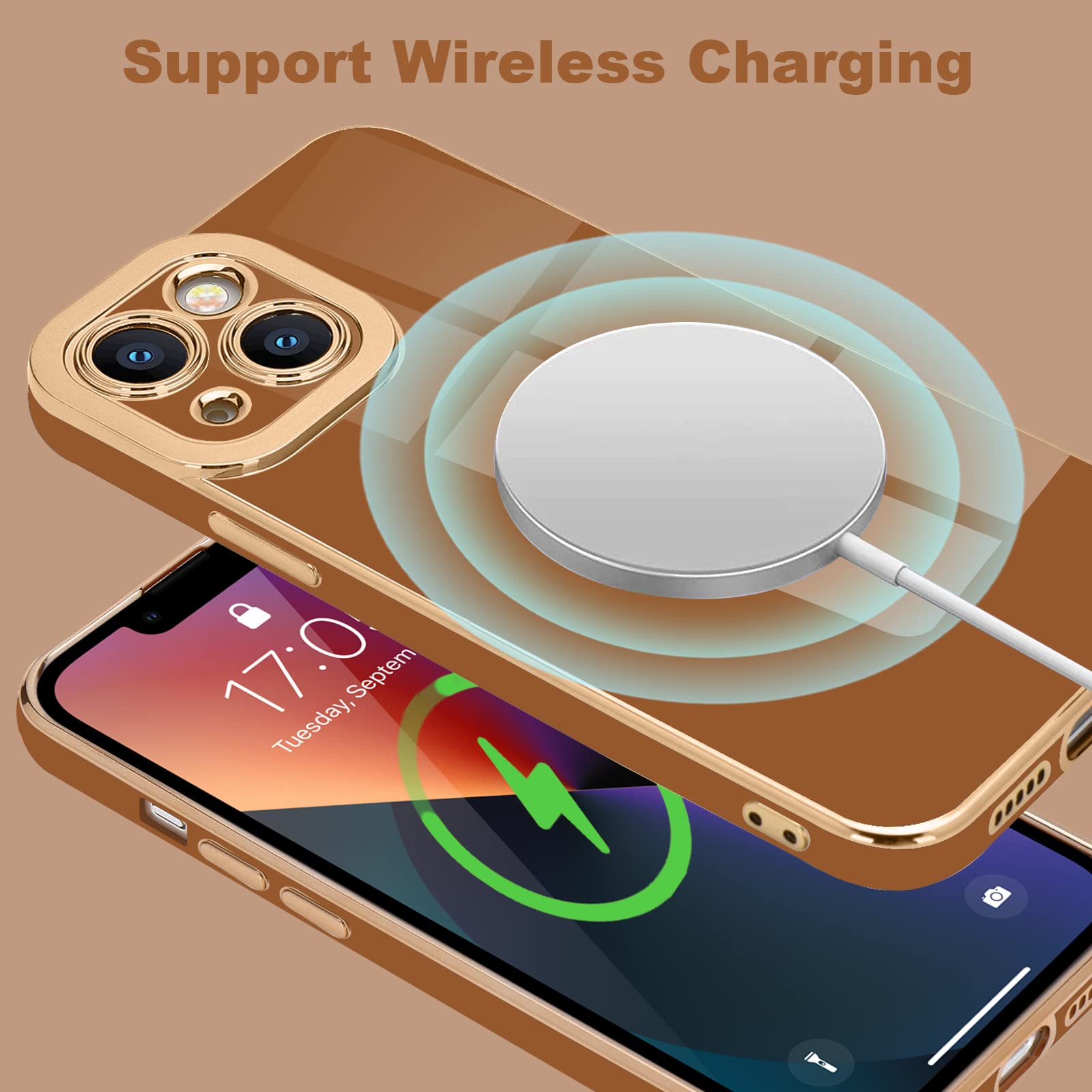 Lafunda Compatible With Iphone 13 Case Cute, Luxury Plating Case For Women Bling Aesthetic Gold Trim Tpu Bumper Girly Cover Full