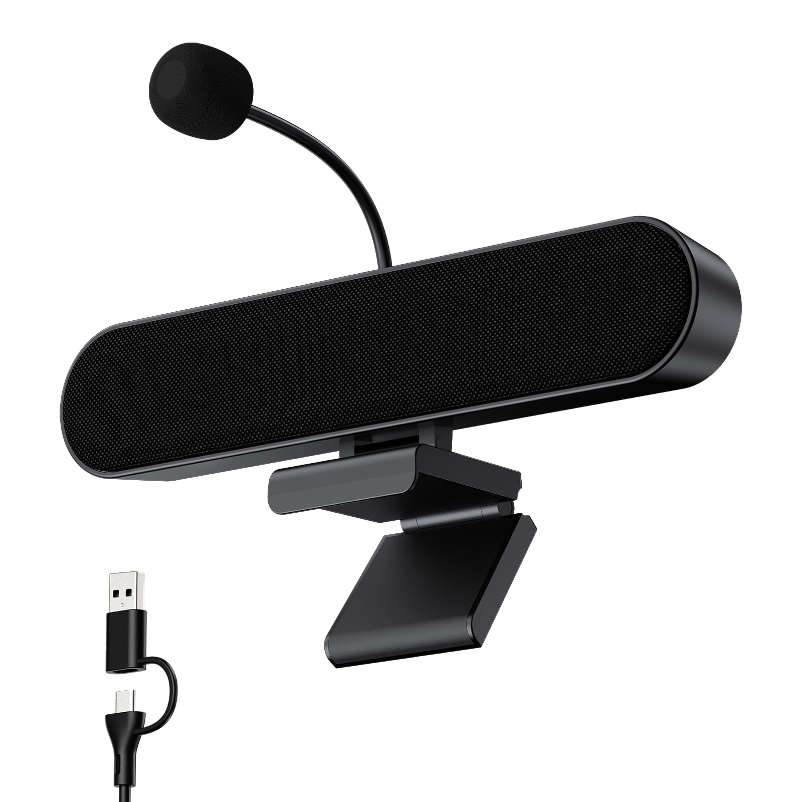 Inwa Computer Speakers with Microphone for Desktop PC, USB Wired Clip On Computer Sound Bar, PlugnPlay Laptop Speaker w/Mic fo