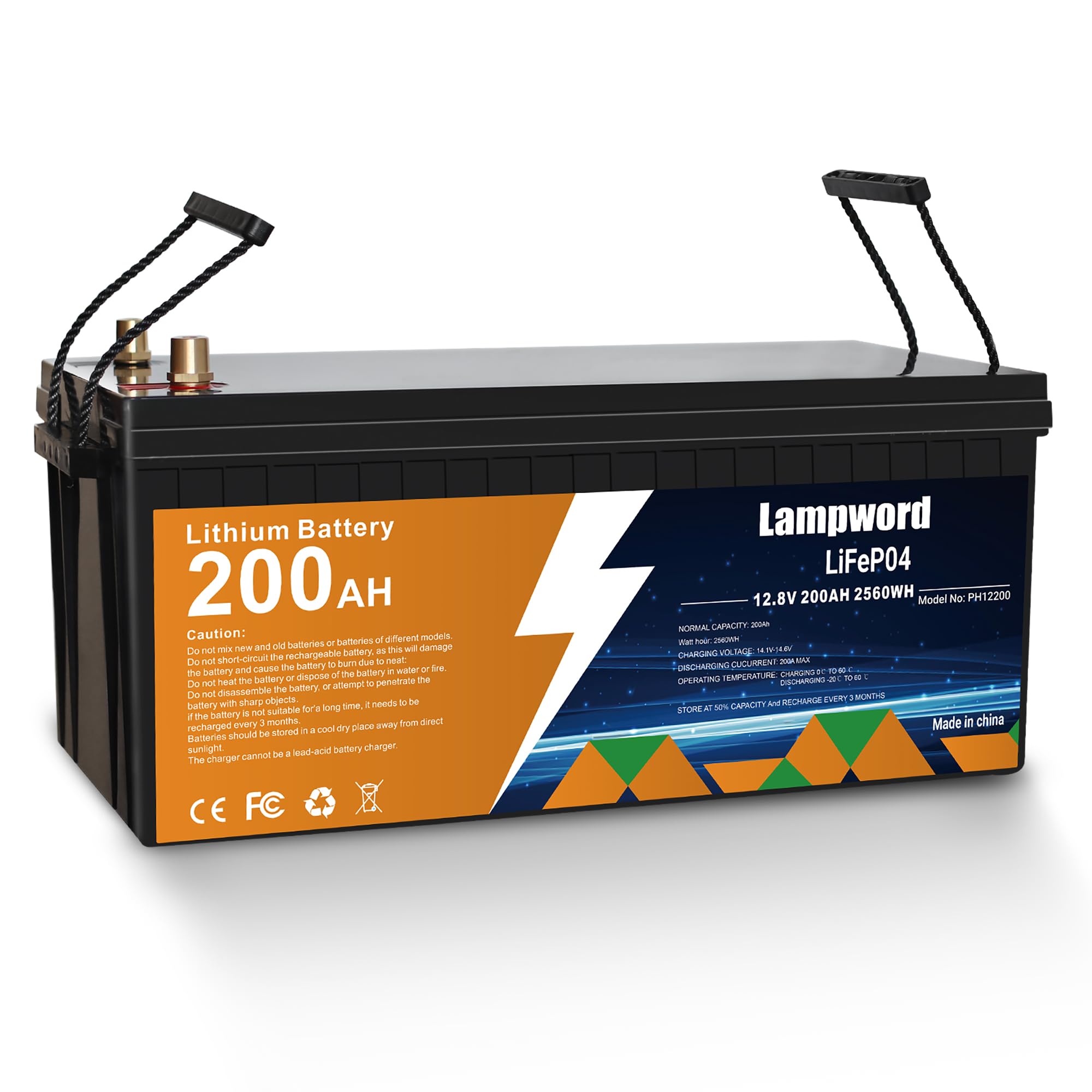Lampword 200Ah Lifepo4 Battery 4000+ Deep Cycle Lithium Battery 12v for Power Wheels 12v,Marine,Trolling Motor/Golf Cart/Solar a