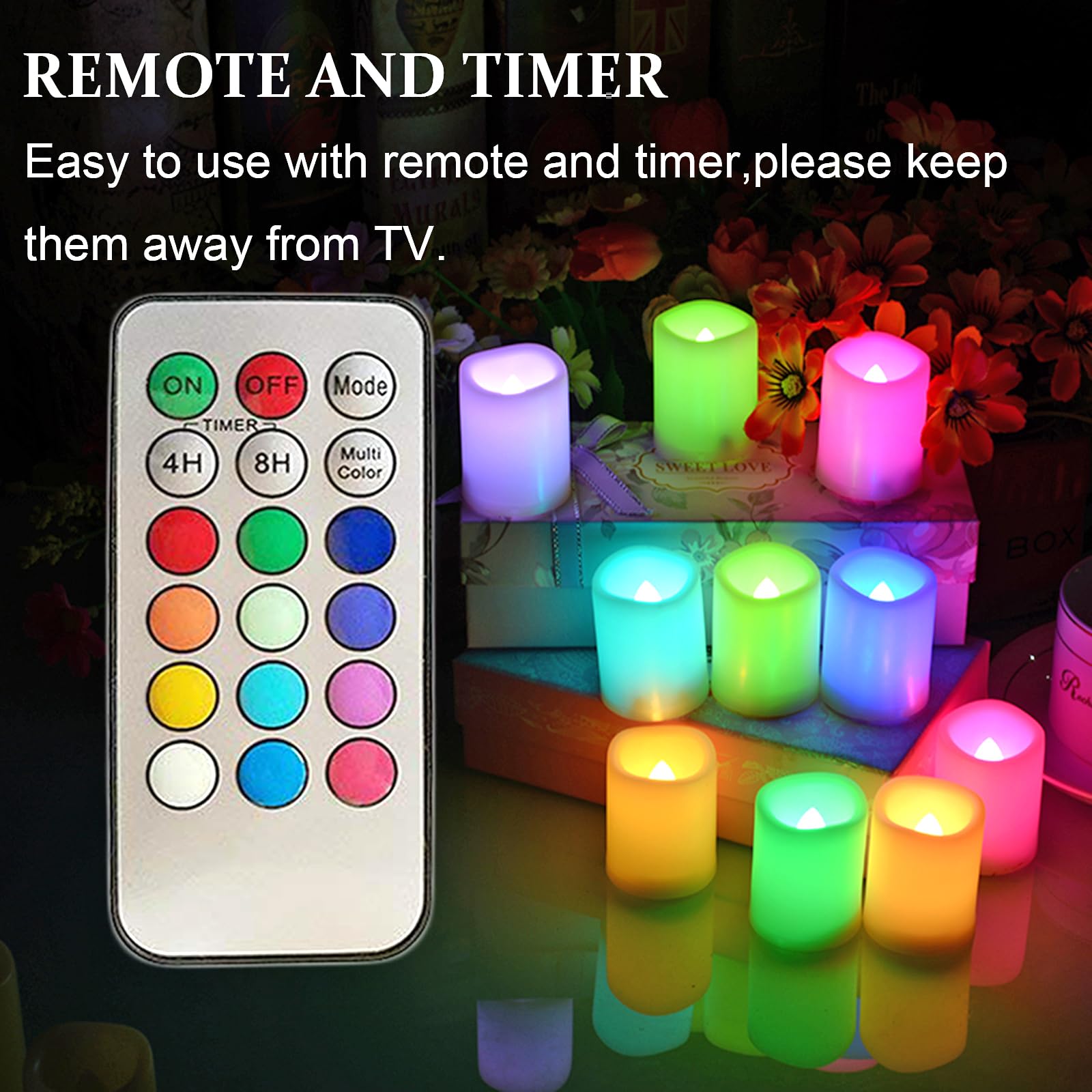 Colored Flameless Votive Candles With Timer Color Changing Led Tea Light,Battery Operated Rgb Votive Candles,Rainbow Tealights F