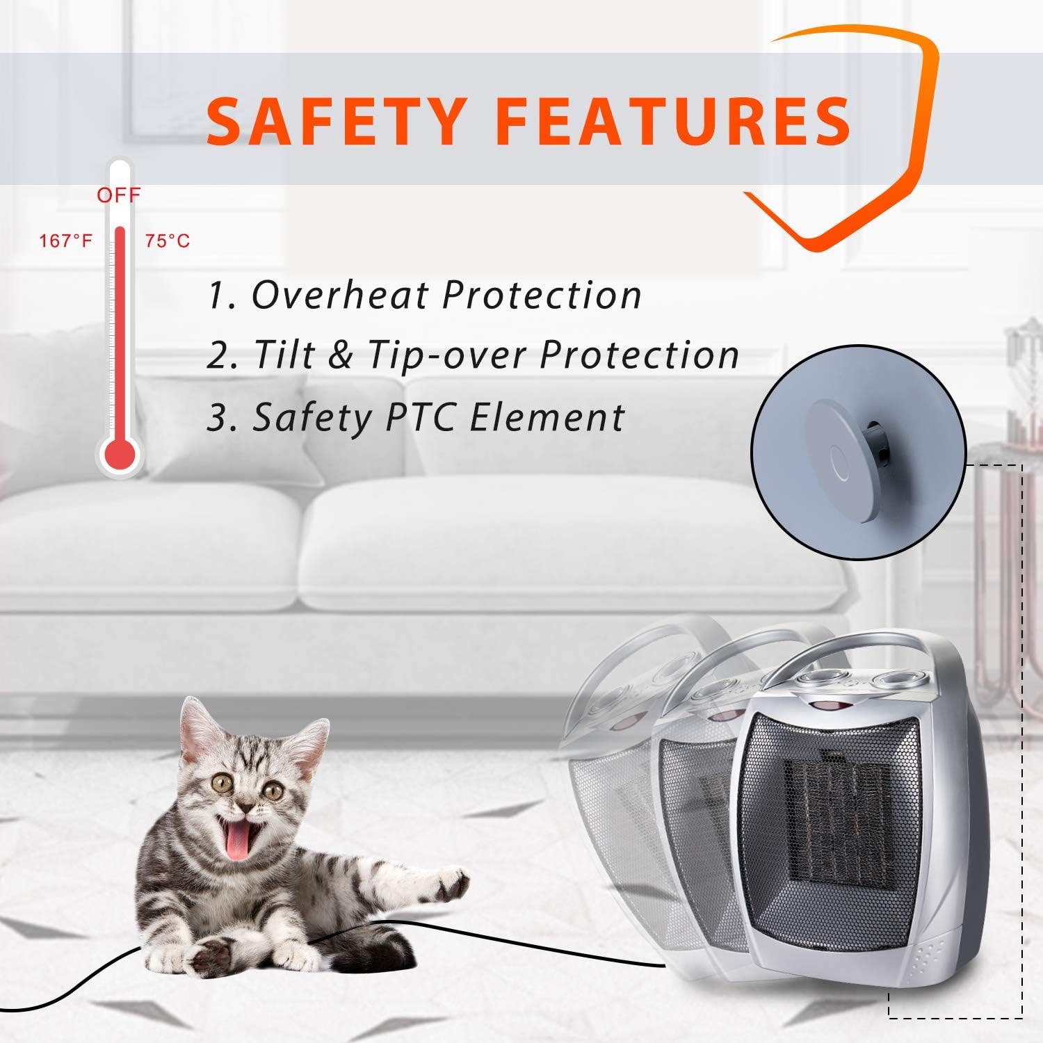 Small Portable Space Heater, 1500W/750W Adjustable Thermostat,Electric Desk Heater,Fast Heating, Heat Up 200 Sq Ft For Indoor Us