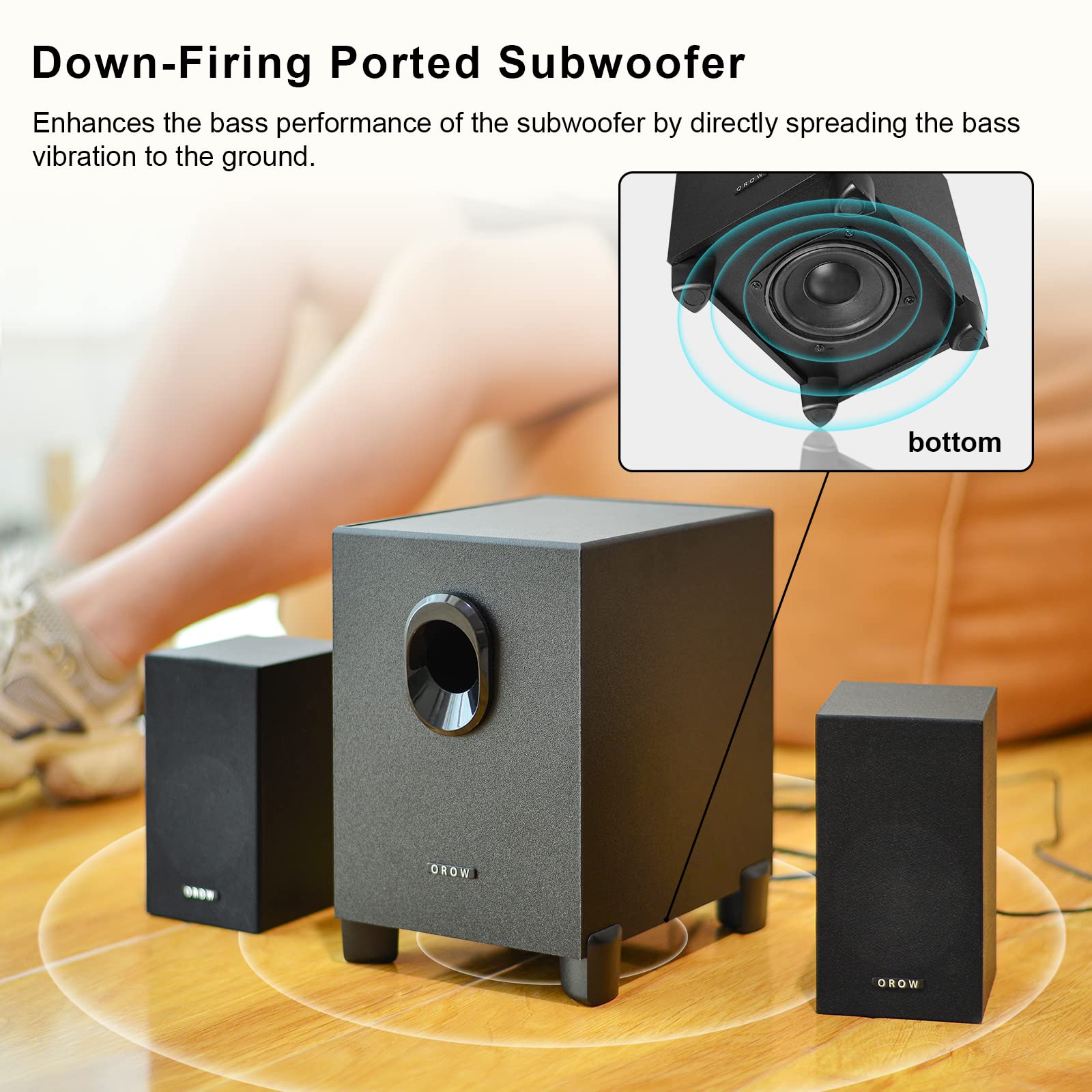 Orow S211 New Usb Powered 2.1 Multimedia Speakers System With Subwoofer,16W Computer Speakers,Strong Bass,3.5Mm Audio Inputs,Gre