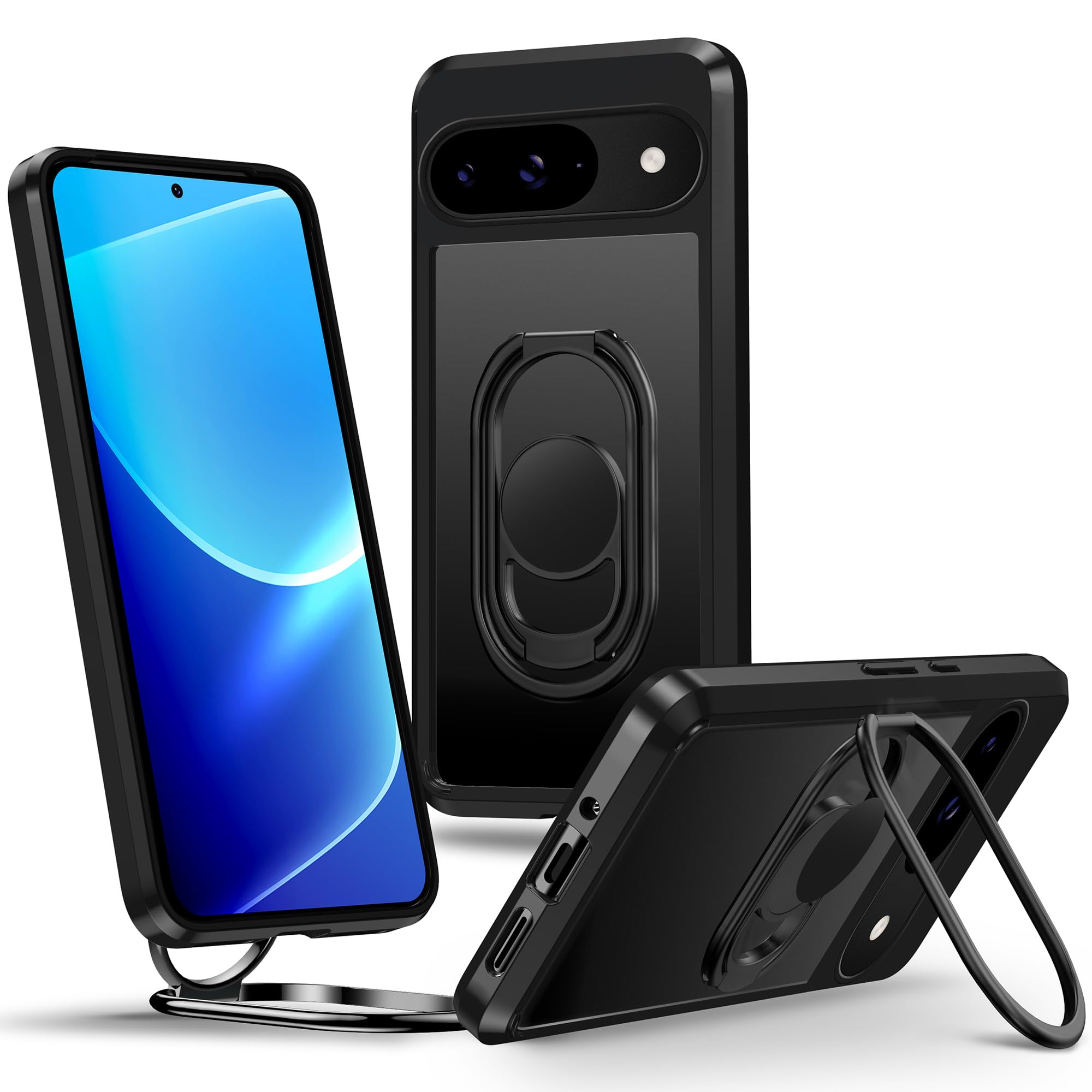 Shields Up for Google Pixel 9 Case with Stand, Pixel 9 Pro Case with Double Ring Holder [Adjustable & Foldable] Protective Trans