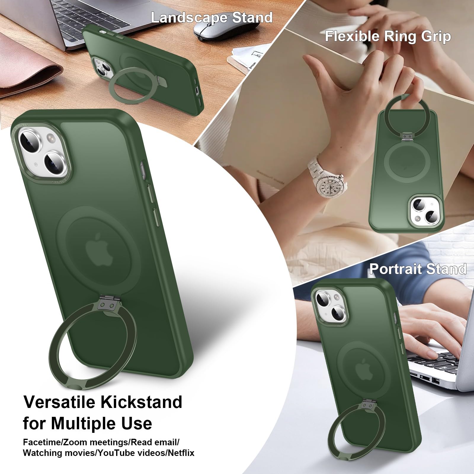 Lufanbis Magnetic For Iphone 13 Case With Ring Stand, [10 Ft Drop Protection] [Velvety Touch] Slim Translucent Matte Back Shockp