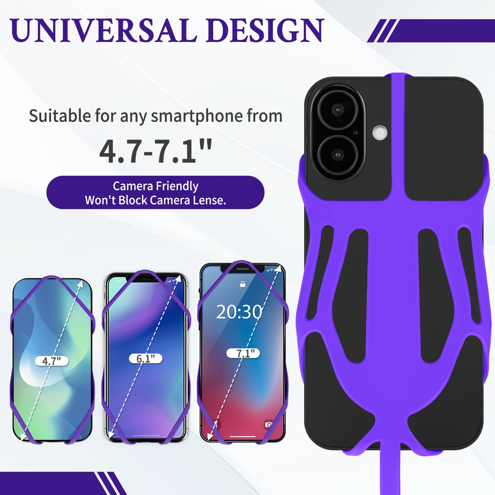 Hotemia Silicone Phone Lanyard Holder With Carabiner, Universal Phone Strap,Anti-Theft Phone Case With Retractable Tether (Purpl