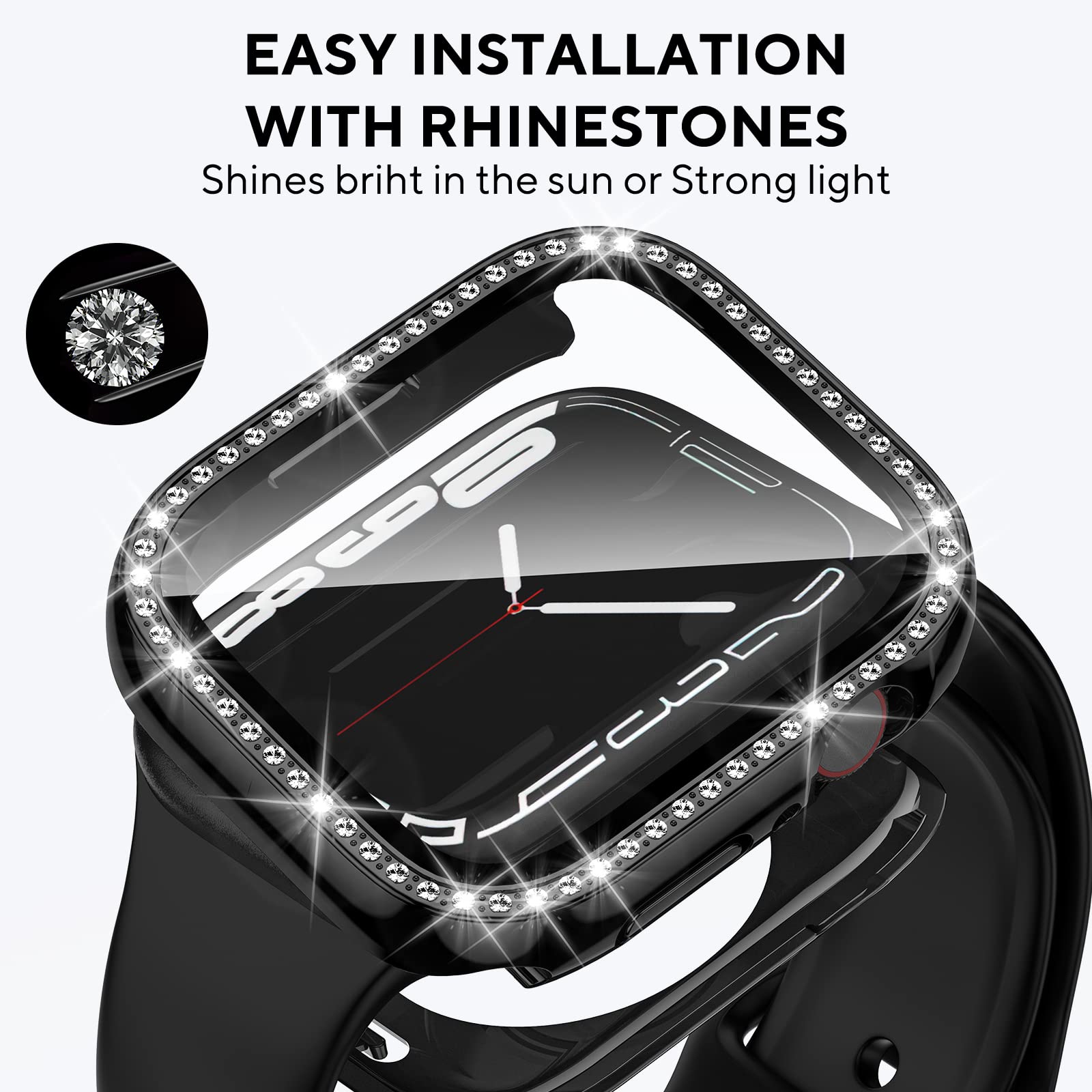 2 In 1 Bling Waterproof Case For Apple Watch Series 8 7 41Mm, 360 Protective Pc Cover Front & Back Bumper With Tempered Glass Sc