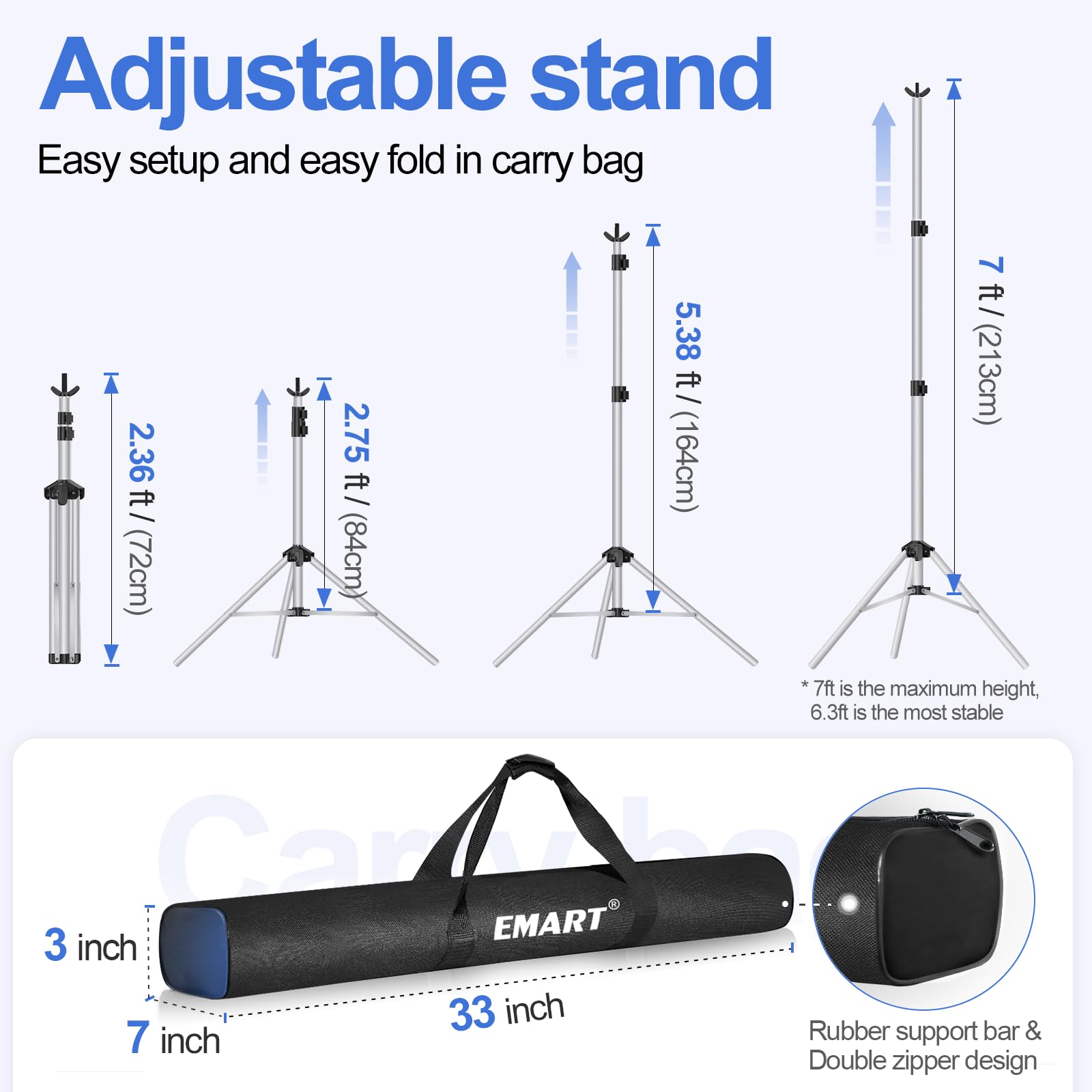 Emart Backdrop Stand 10X7Ft(Wxh) Photo Studio Adjustable Background Stand Support Kit With 2 Crossbars, 8 Backdrop Clamps, 2 San