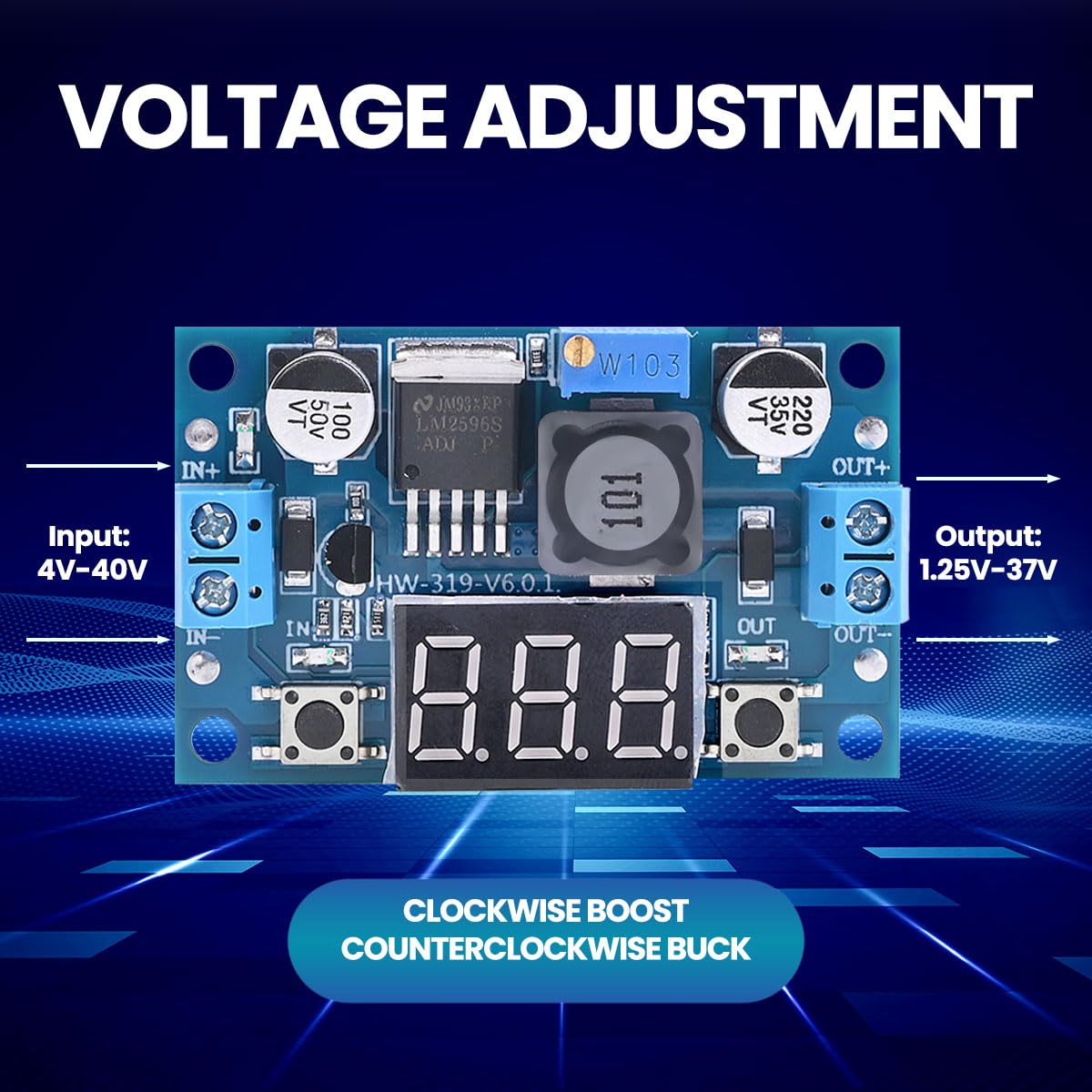 Seloky Lm2596 Adjustable Dc Dc Step Down Buck Converter Module With Led Voltmeter Display, Voltage Regulator 4.0 40V Input To 1.