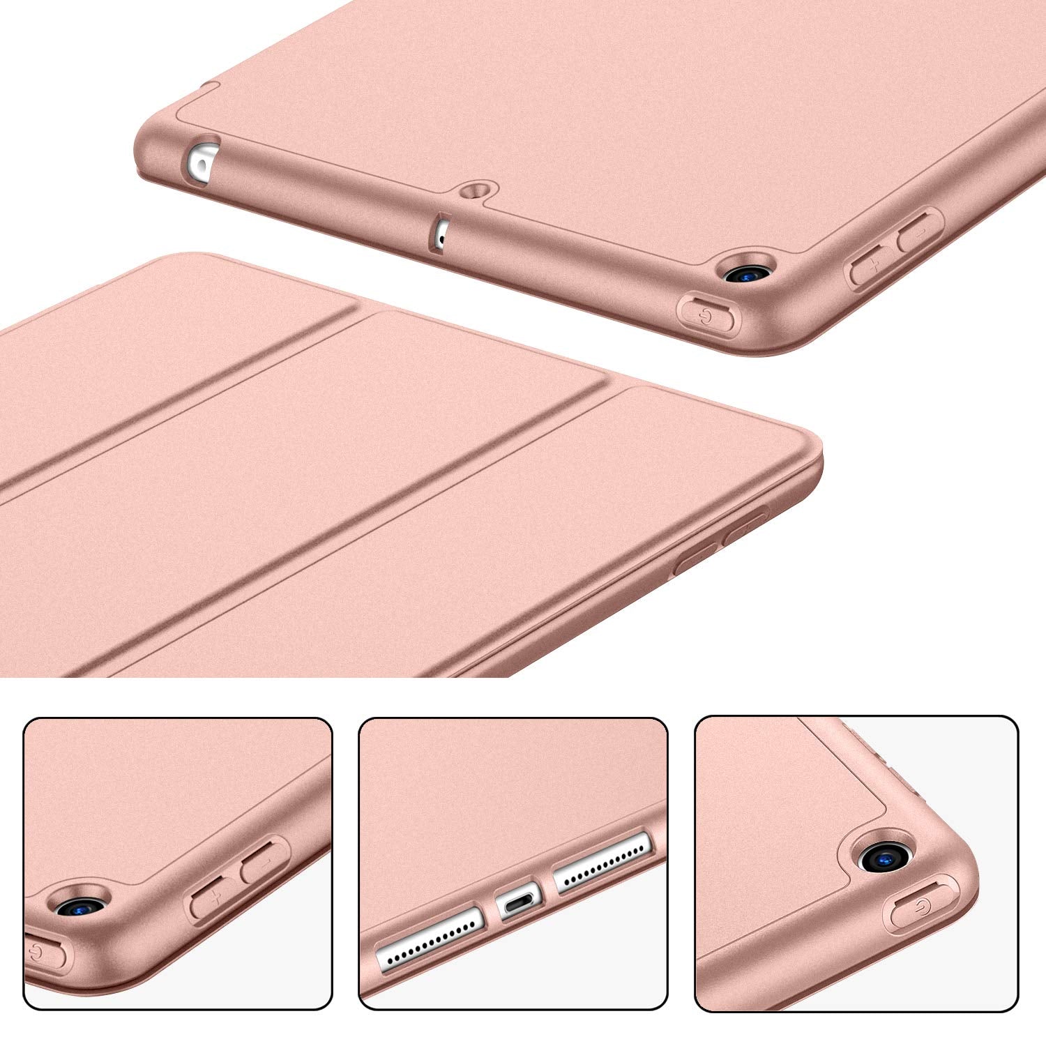 Imieet Ipad 9Th Generation Case 2021/Ipad 8Th Generation Case 2020 10.2 Inch With Pencil Holder, Ipad 7Th Gen 2019 Case With Soft Baby Skin Silicone Back, Auto Wake/Sleep Cover (Rose Gold)