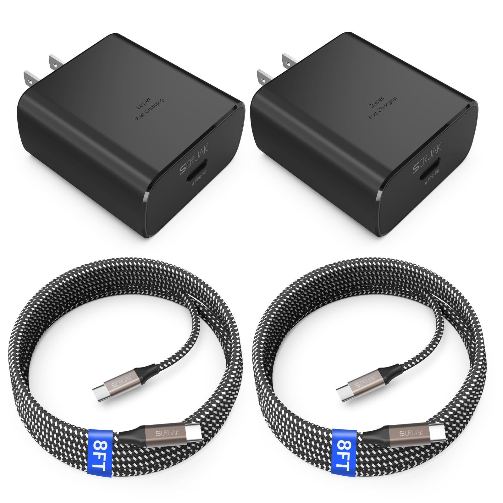 Super Fast Charger USB C, 2-Pack Type-C Super Fast Charger Wall Charging Block with 2X 8FT Cable for Samsung Galaxy S26 Ultra/S2