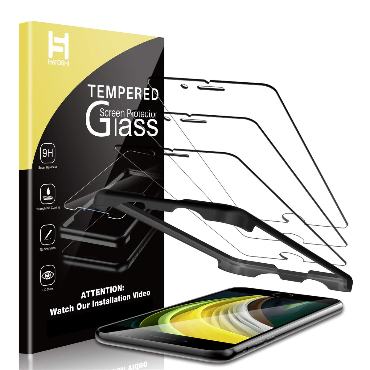 Hatoshi 3 Pack Screen Protector Designed For Iphone Se 2022 (3Rd Gen), Iphone Se 2020 (2Nd Gen), Iphone 8/7/6, 4.7-Inch 9H Hd Tempered Glass Film, Easy Installation Alignment Tray Case Friendly