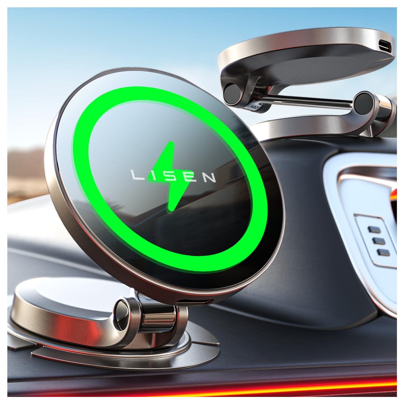 Lisen For Magsafe Car Mount Charger, 15W Fast Charging Ultra Magnetic Car Phone Holder [Mini & Metal], 2024 Wireless Magsafe Car