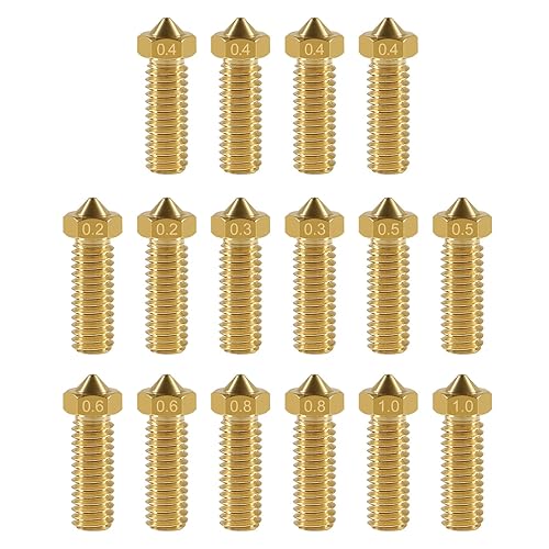 16Pcs 3D Brass Volcano Nozzle M6 Thread Nozzles 0.2Mm,0.3Mm,0.4Mm,0.5Mm,0.6Mm,0.8Mm,1.0Mm M6 Printed Head For 1.75Mm Filament 3D