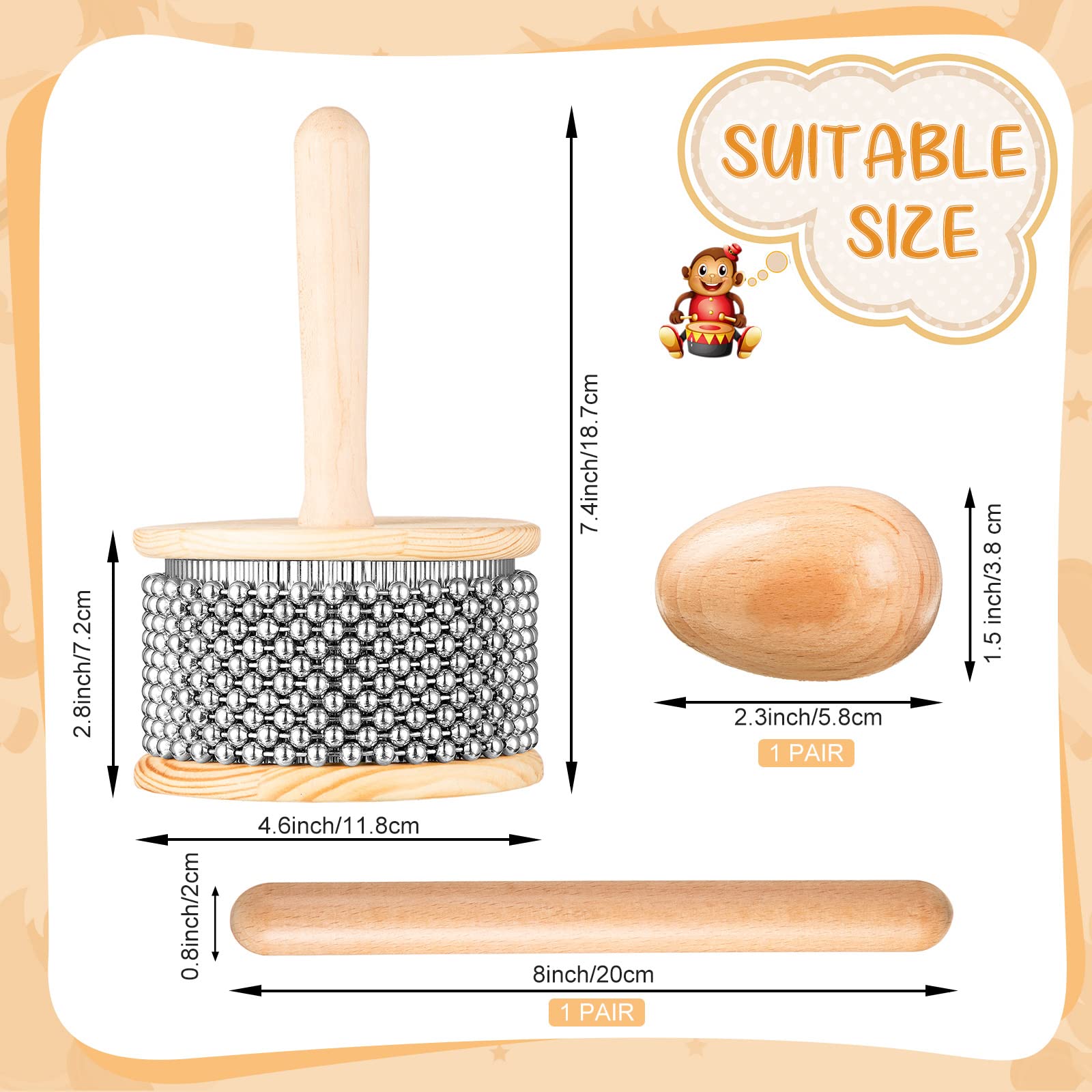 5 Pcs Cabasa Music Instrument For Baby Shower Gifts Wooden Hand Percussion Instrument Set With Stainless Steel Breads Latin Perc