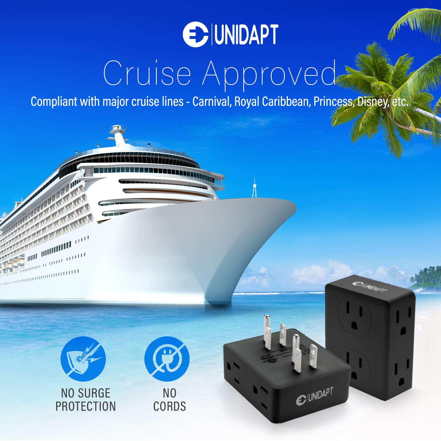 Multi Plug Outlet Splitter, Unidapt Multiple Outlets Extender Adapter With 6 Ac Sockets, Side Splitter Box, Wall Tap Power Plug