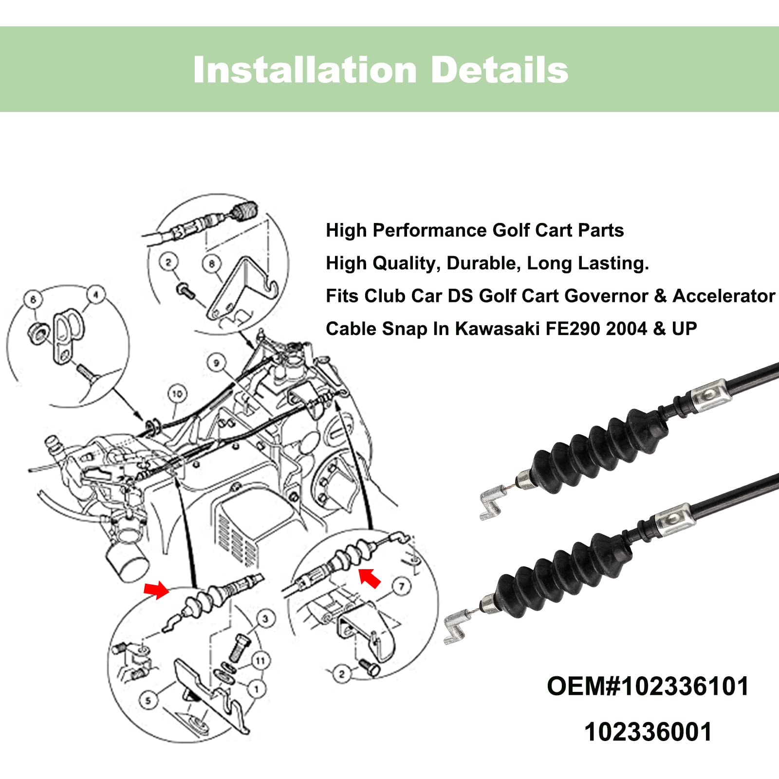 Clubrally Club Car Ds Golf Cart Governor & Accelerator Cable Snap In Kawasaki Fe290 2004 & Up