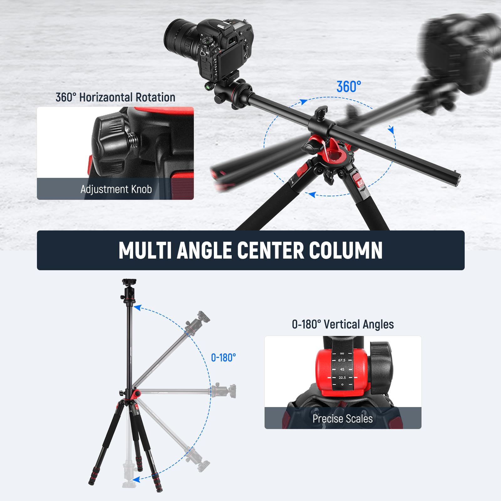Neewer 72 Inch Camera Tripod Monopod With Center Column And Ball Head Aluminum, Arca Type Qr Plate, Bag, Horizontal Tripod Overh